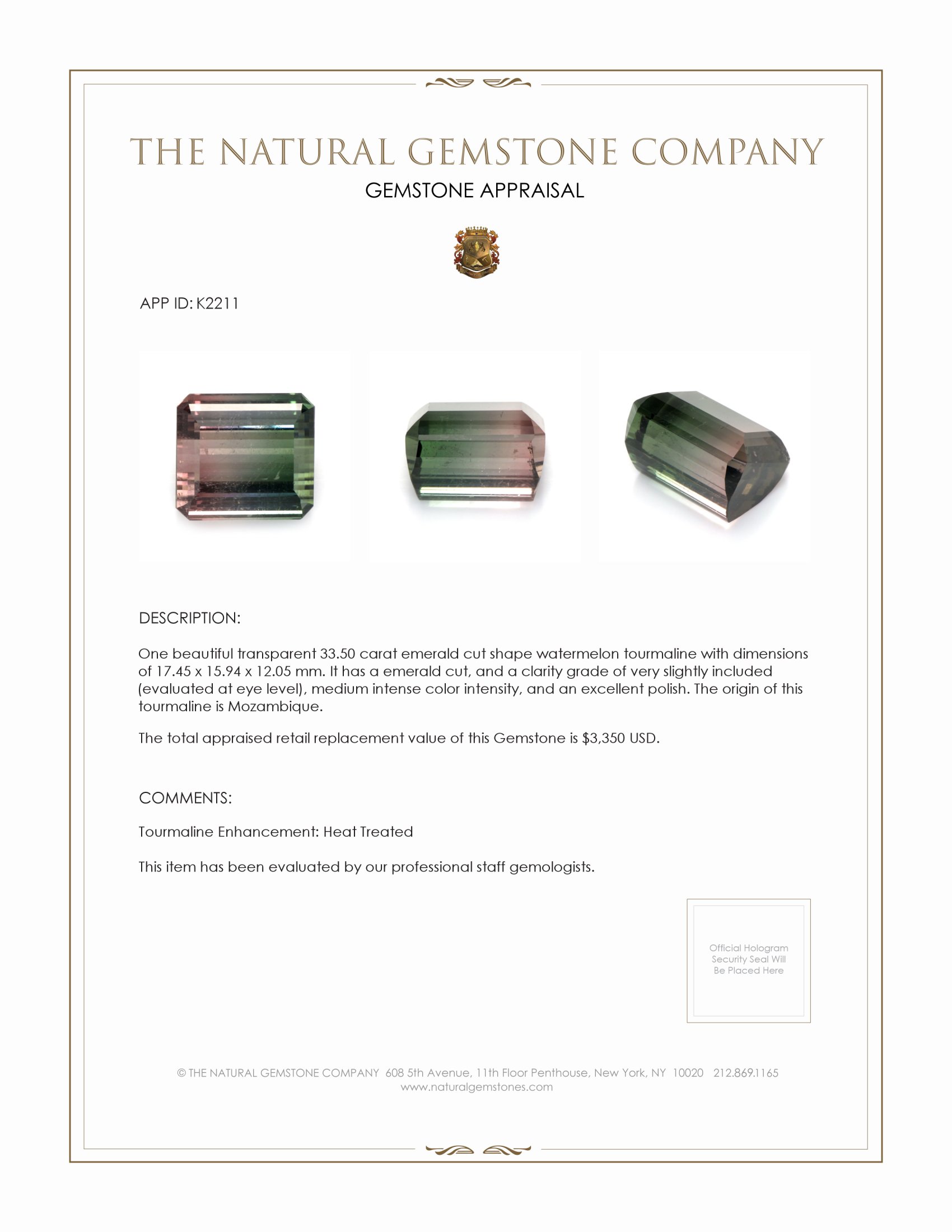 33.50 Ct. Tourmaline from Mozambique