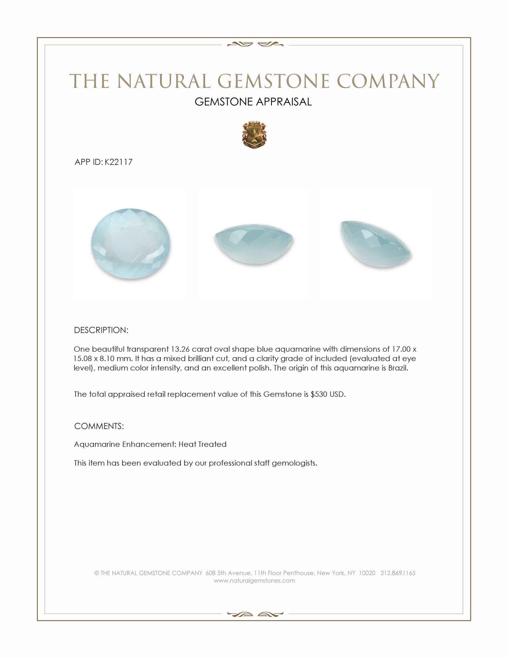 13.26 Ct. Aquamarine from Brazil