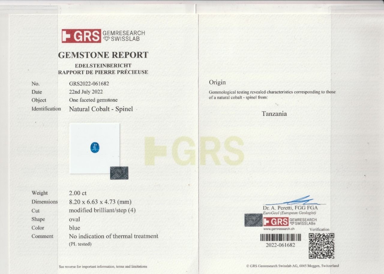 2.00 Ct. Cobalt Spinel from Ceylon (Sri Lanka)