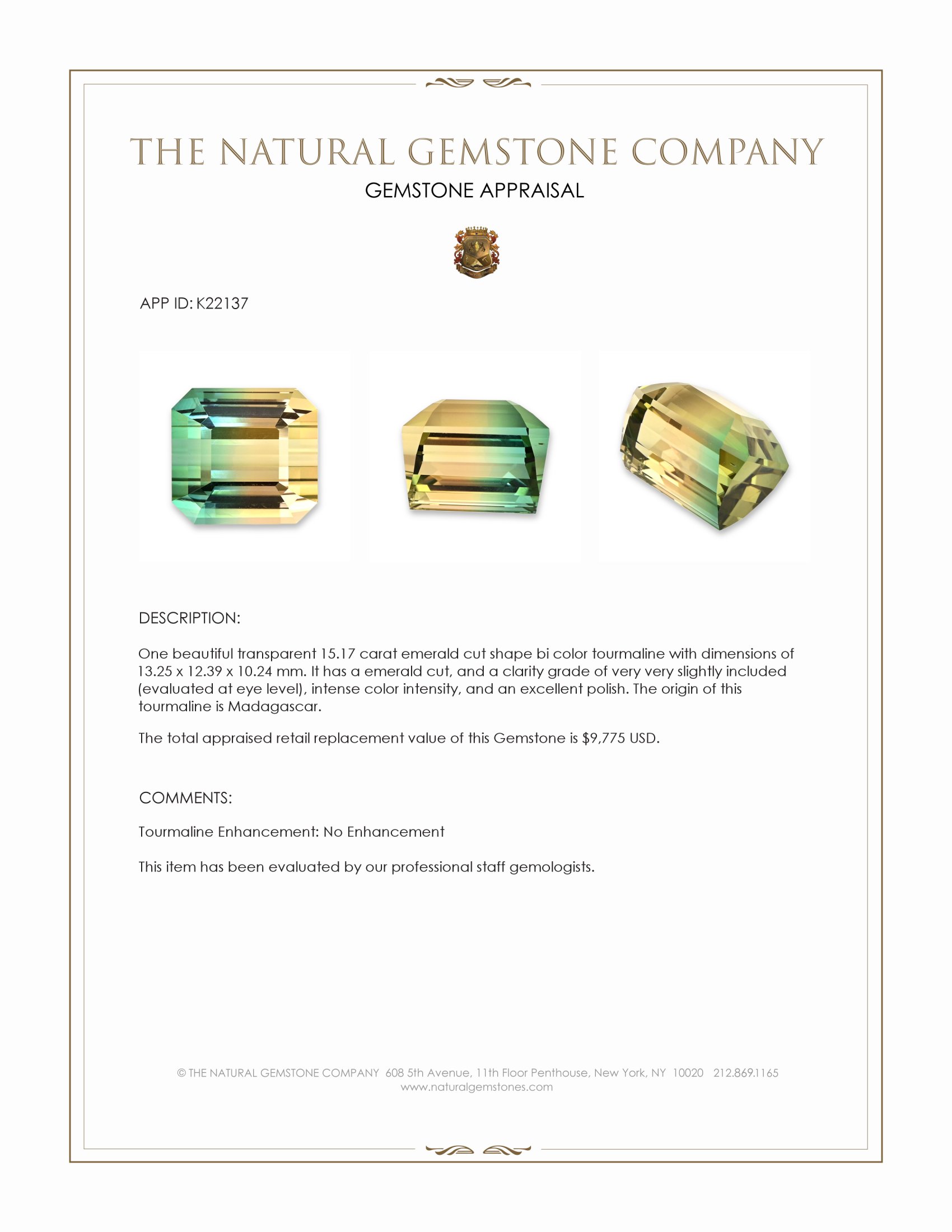 15.17 Ct. Tourmaline from Madagascar