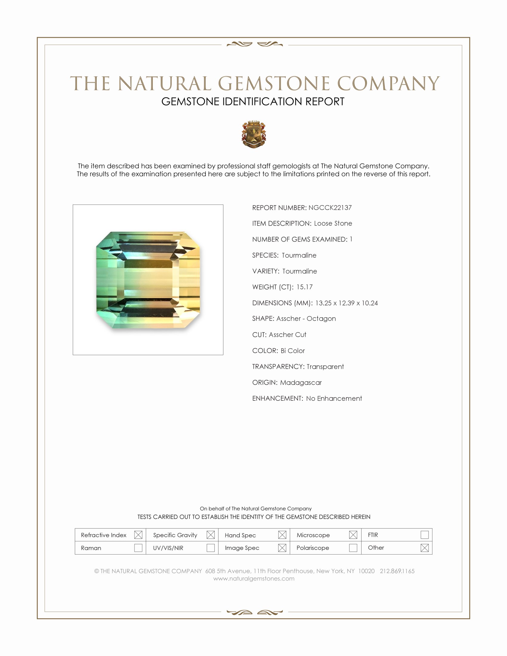 15.17 Ct. Bi Color Tourmaline from Madagascar