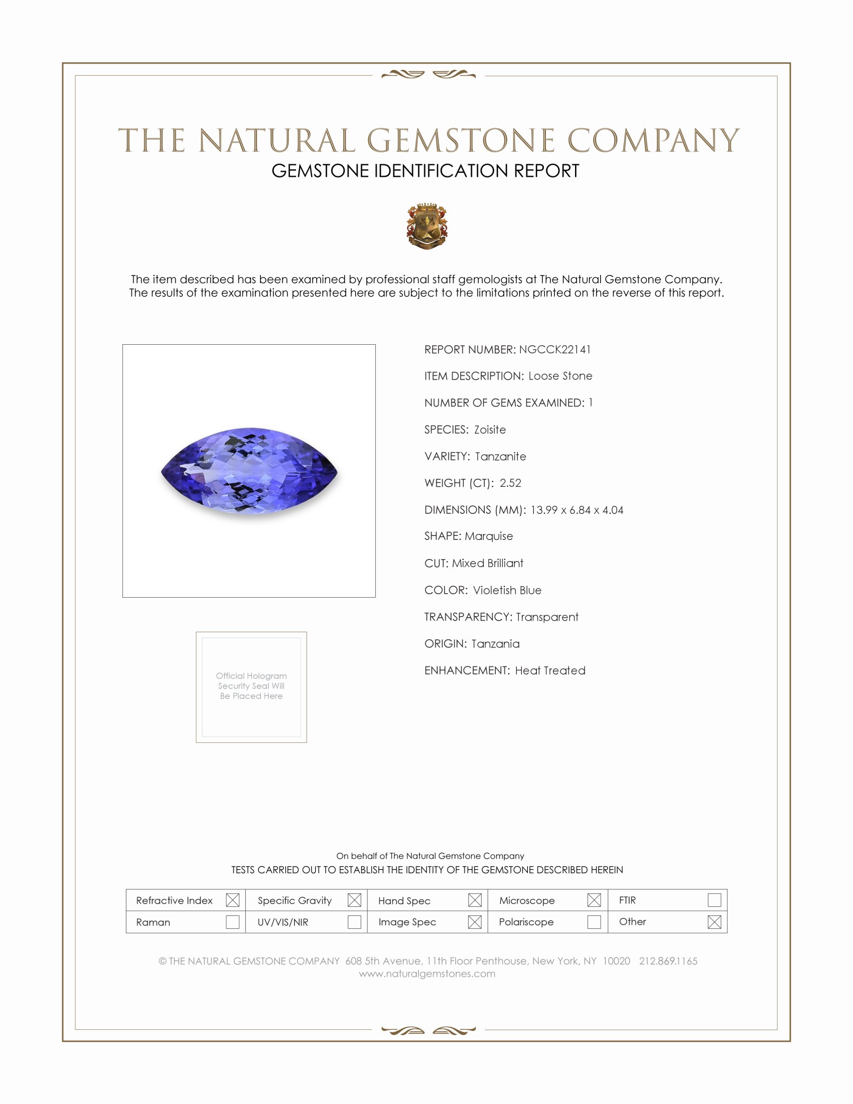 2.52 Ct. Violetish Blue Tanzanite from Tanzania