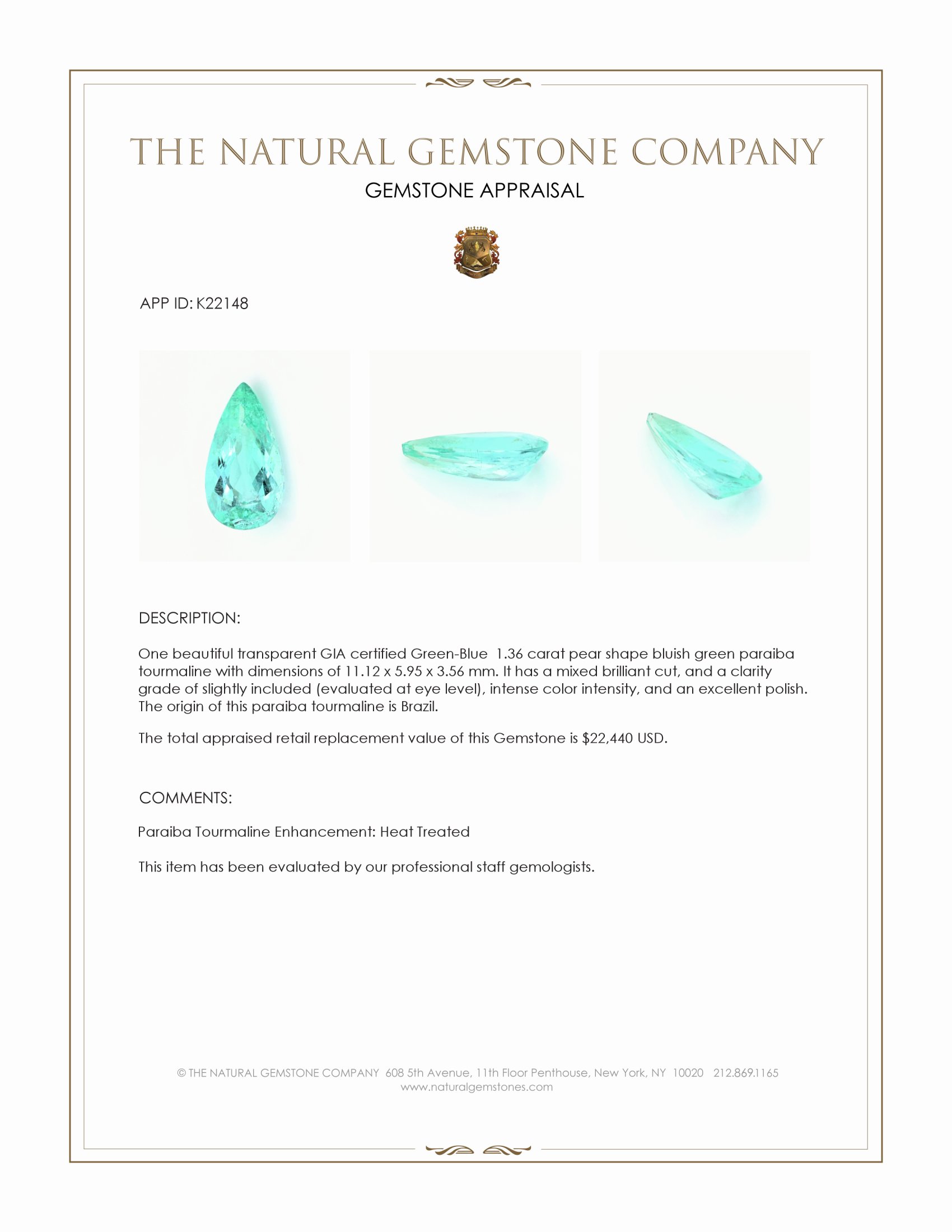 1.36 Ct. Paraiba Tourmaline from Brazil