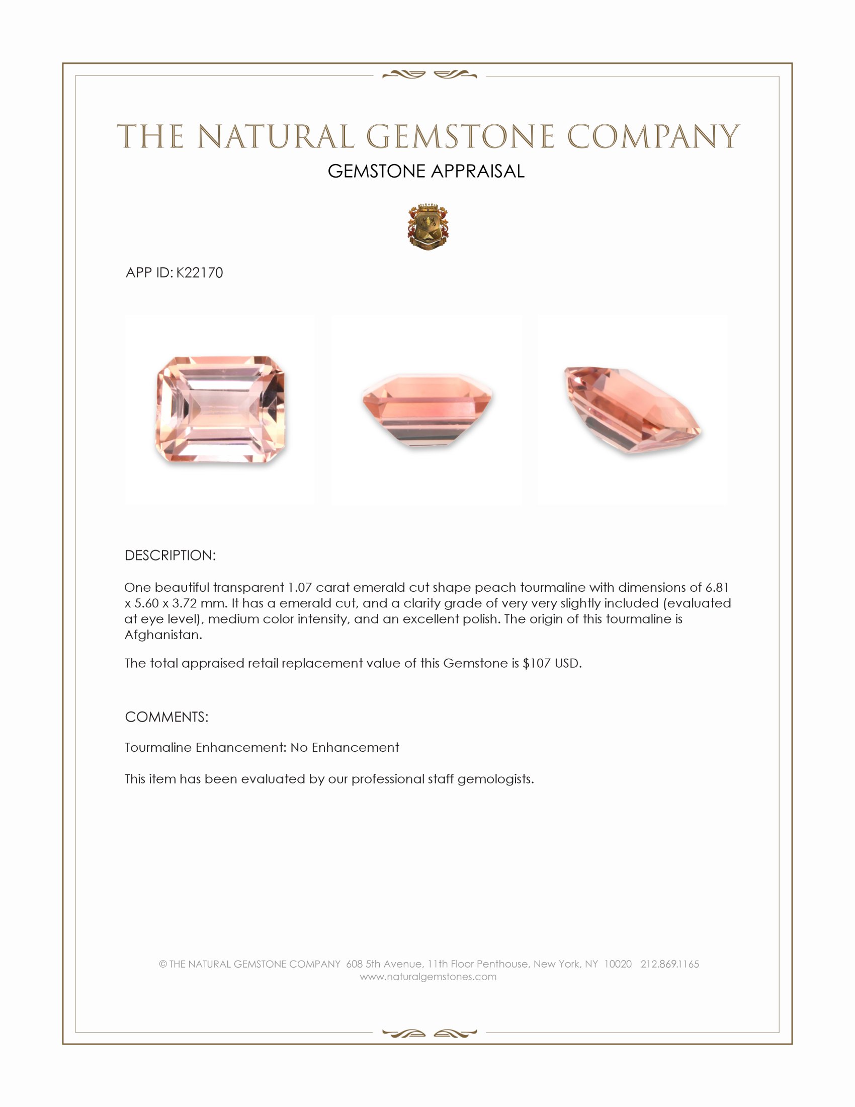 1.07 Ct. Tourmaline from Afghanistan