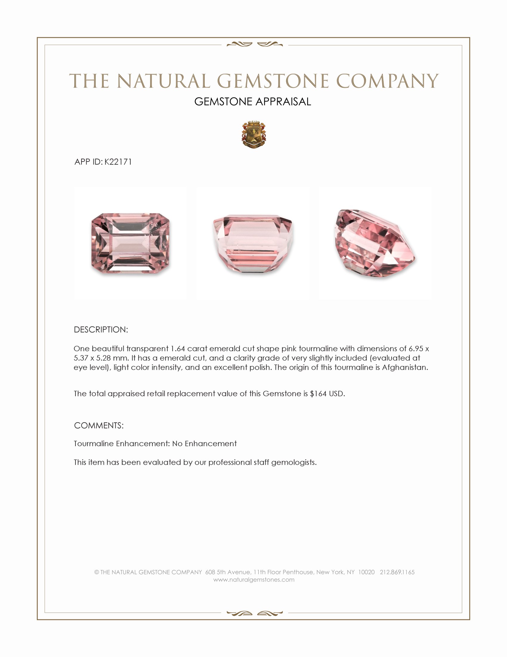 1.64 Ct. Tourmaline from Afghanistan