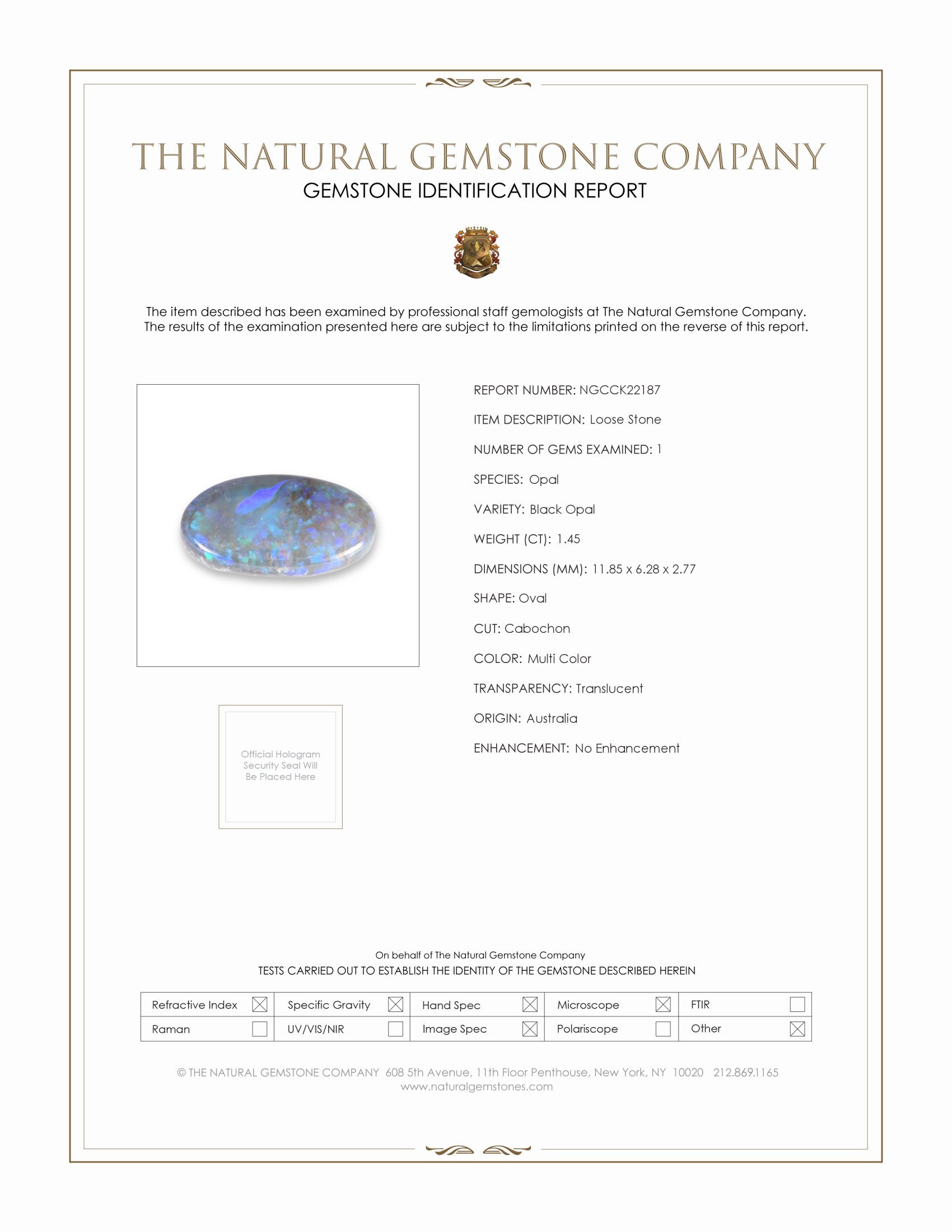 1.45 Ct. Multi Color Cabochon Black Opal (Dark Opal) from Australia