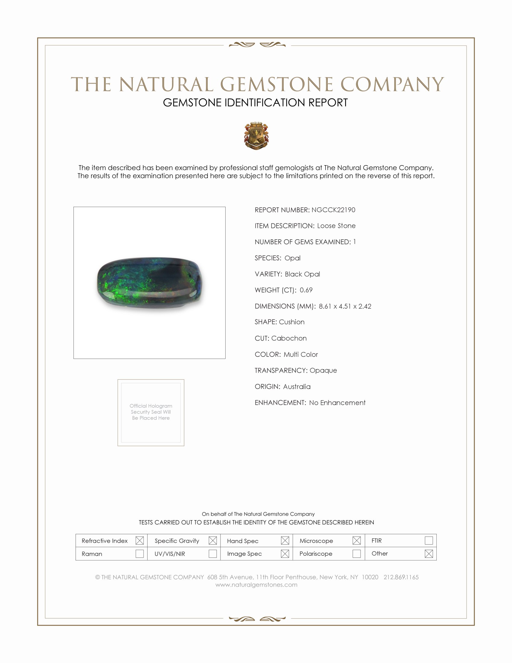 0.69 Ct. Multi Color Cabochon Black Opal (Dark Opal) from Australia