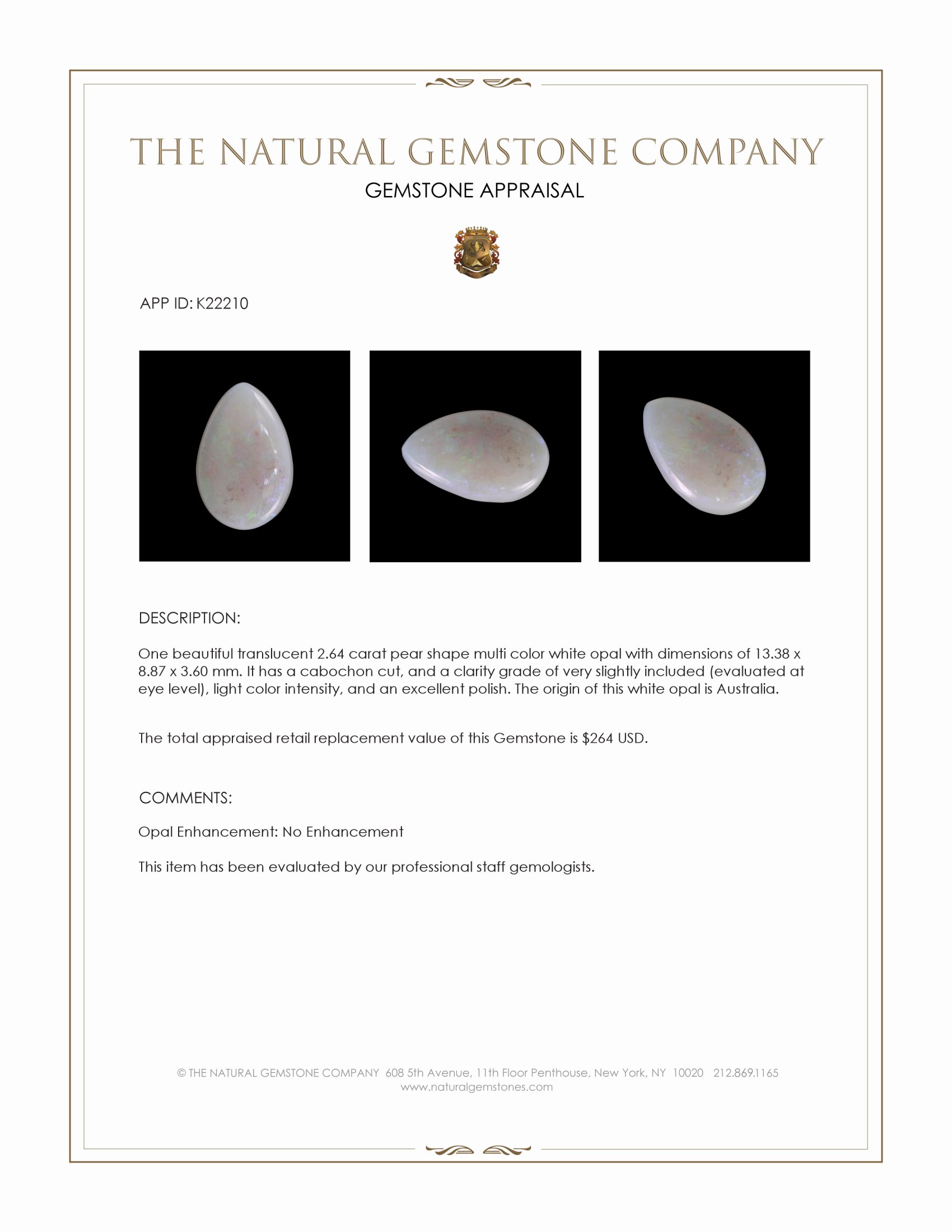 2.64 Ct. Cabochon White Opal from Australia