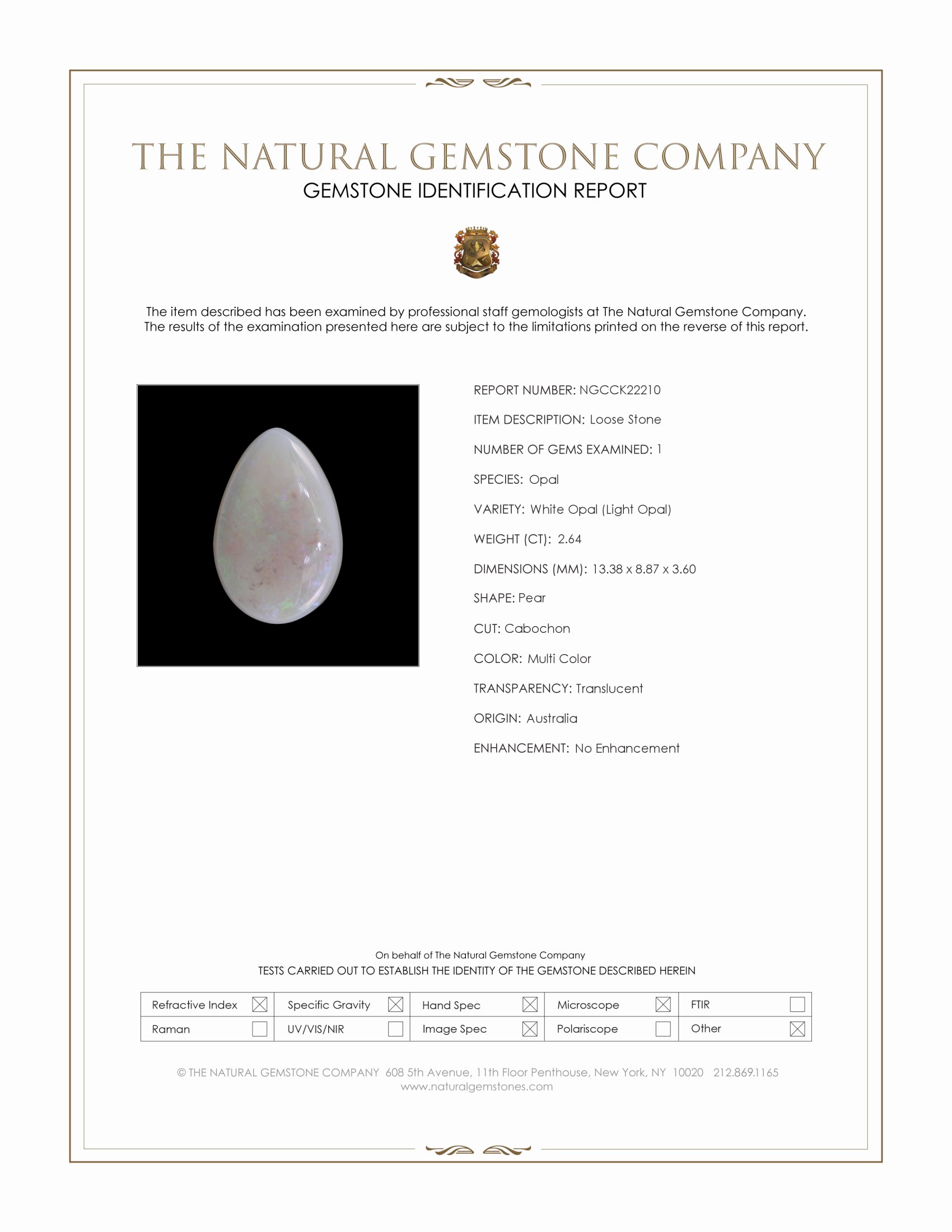 2.64 Ct. Multi Color Cabochon White Opal (Light Opal) from Australia