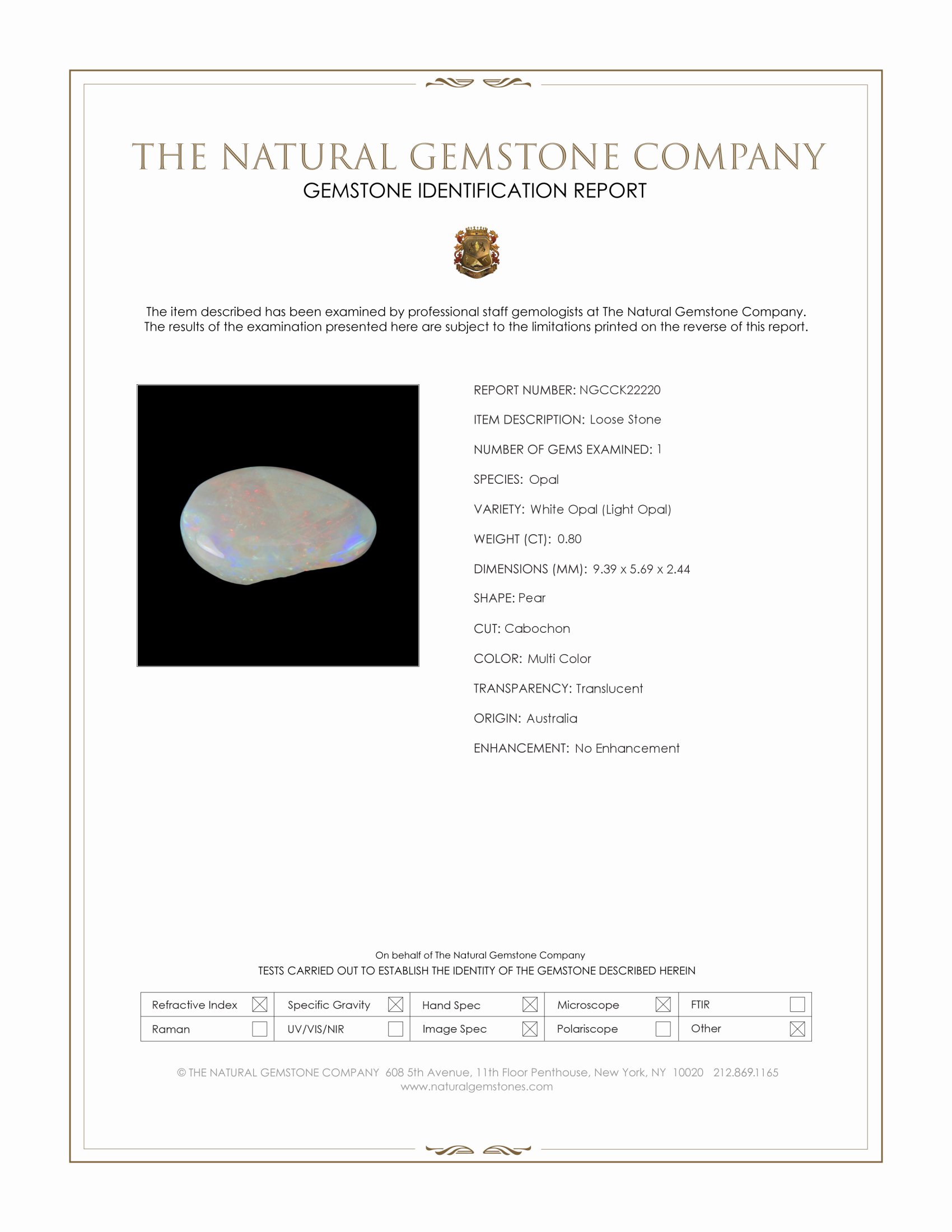 0.80 Ct. Multi Color Cabochon White Opal (Light Opal) from Australia