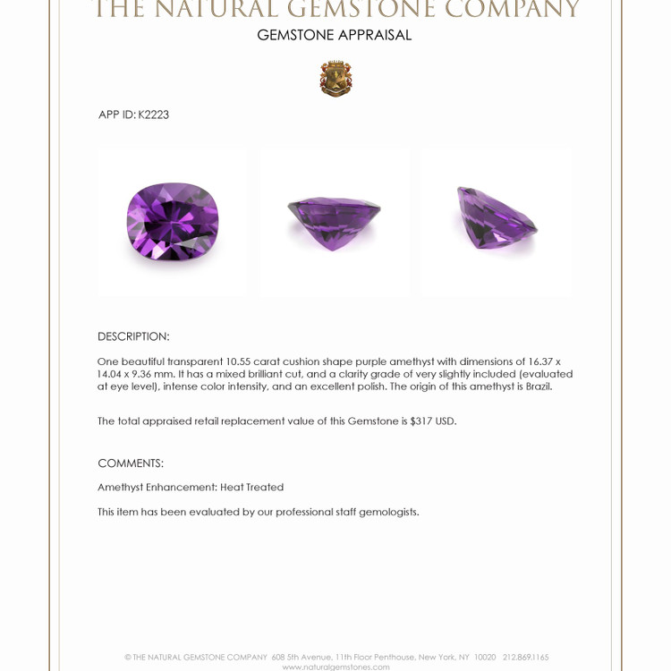 10.55 Ct. Amethyst from Brazil