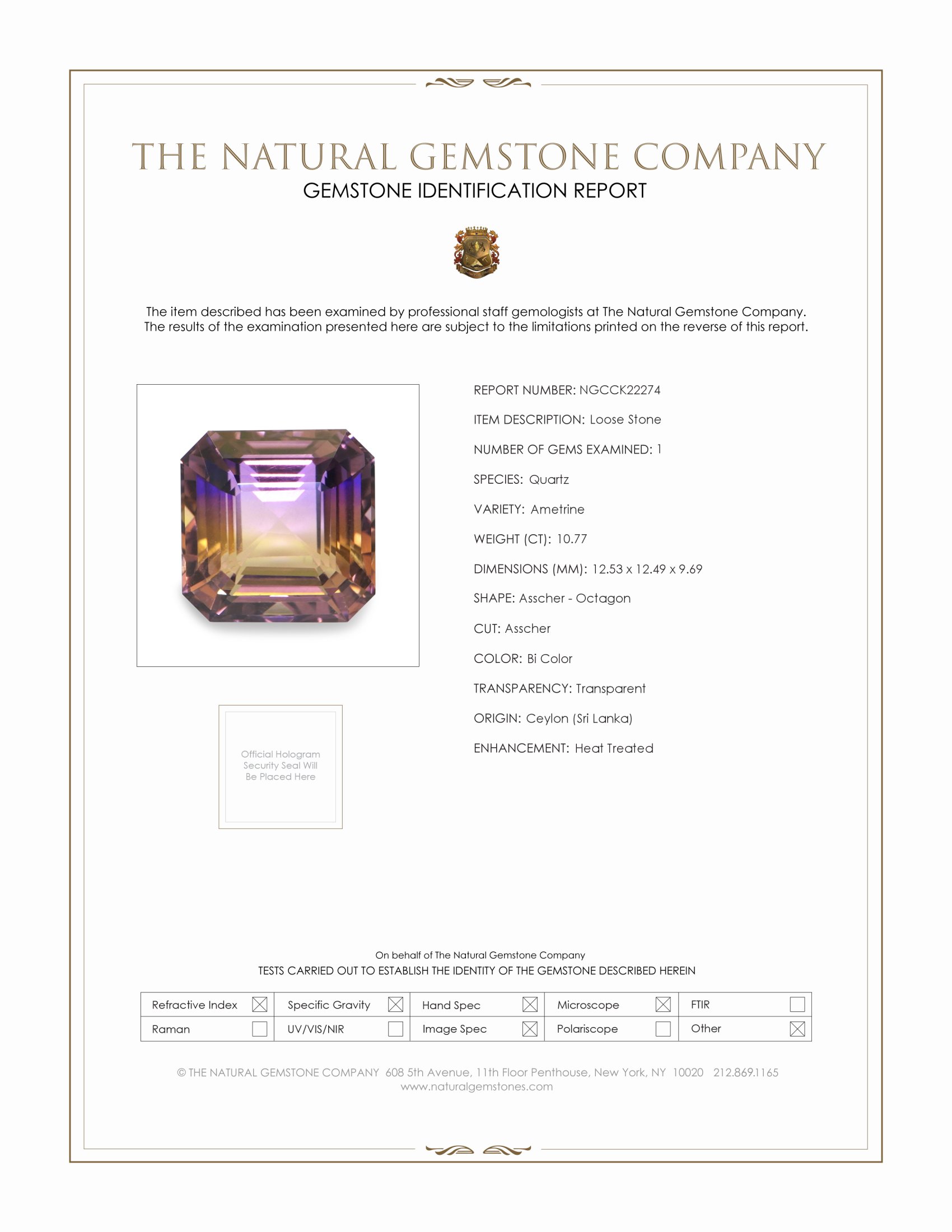 10.77 Ct. Bi Color Ametrine from Ceylon (Sri Lanka)