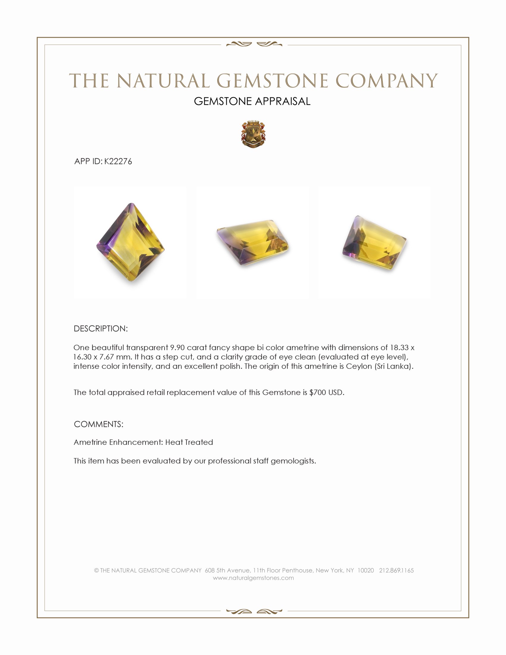 9.90 Ct. Ametrine from Ceylon (Sri Lanka)