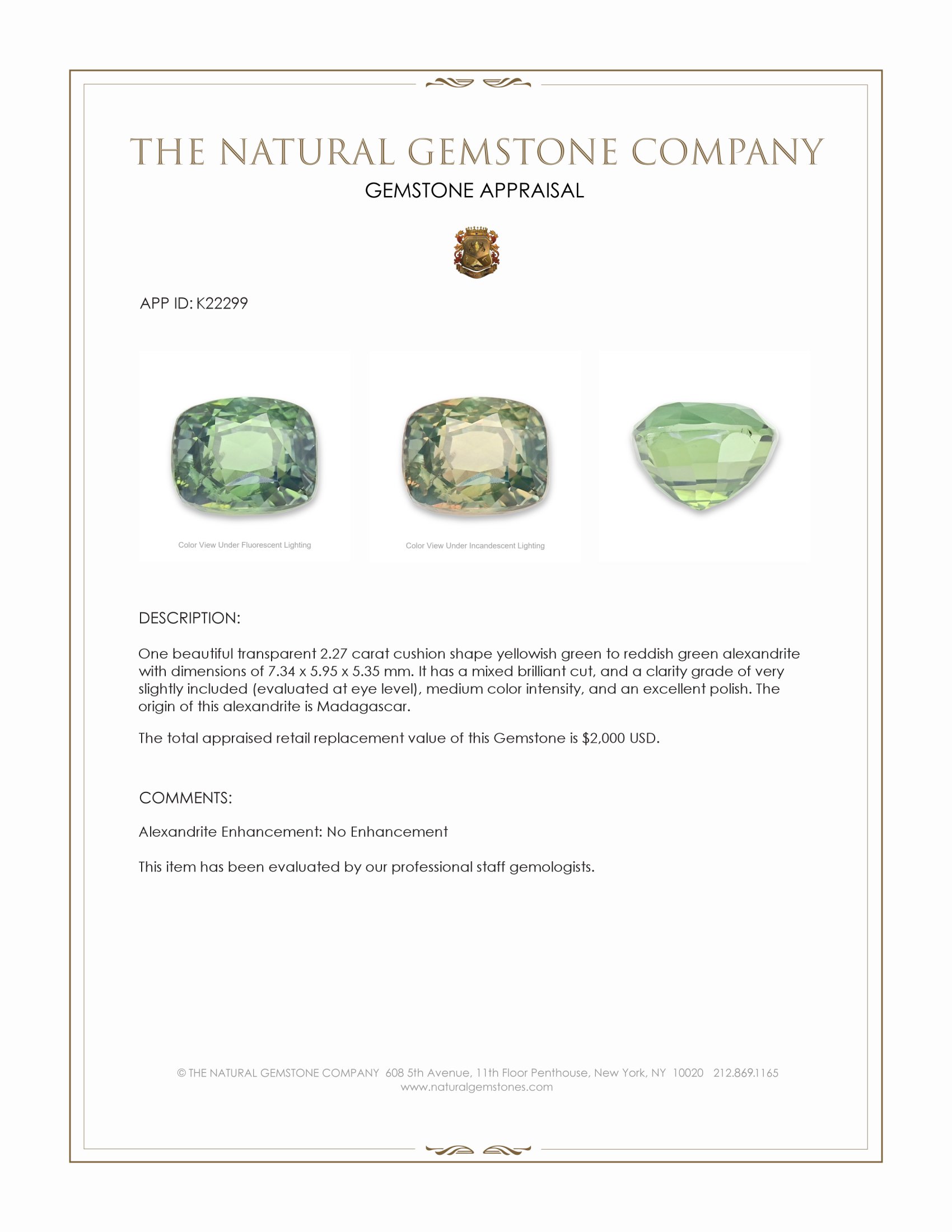 2.27 Ct. Alexandrite from Madagascar
