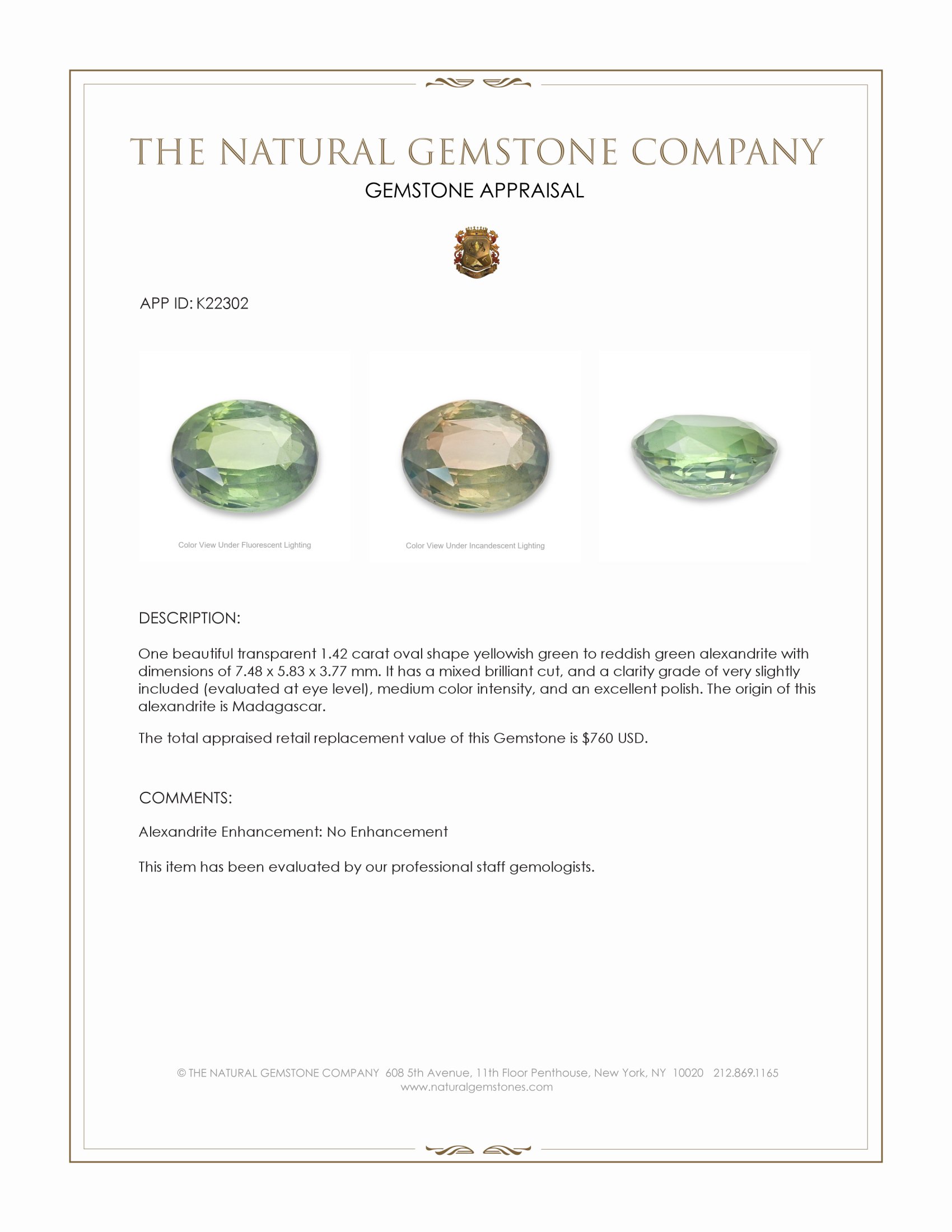 1.42 Ct. Alexandrite from Madagascar