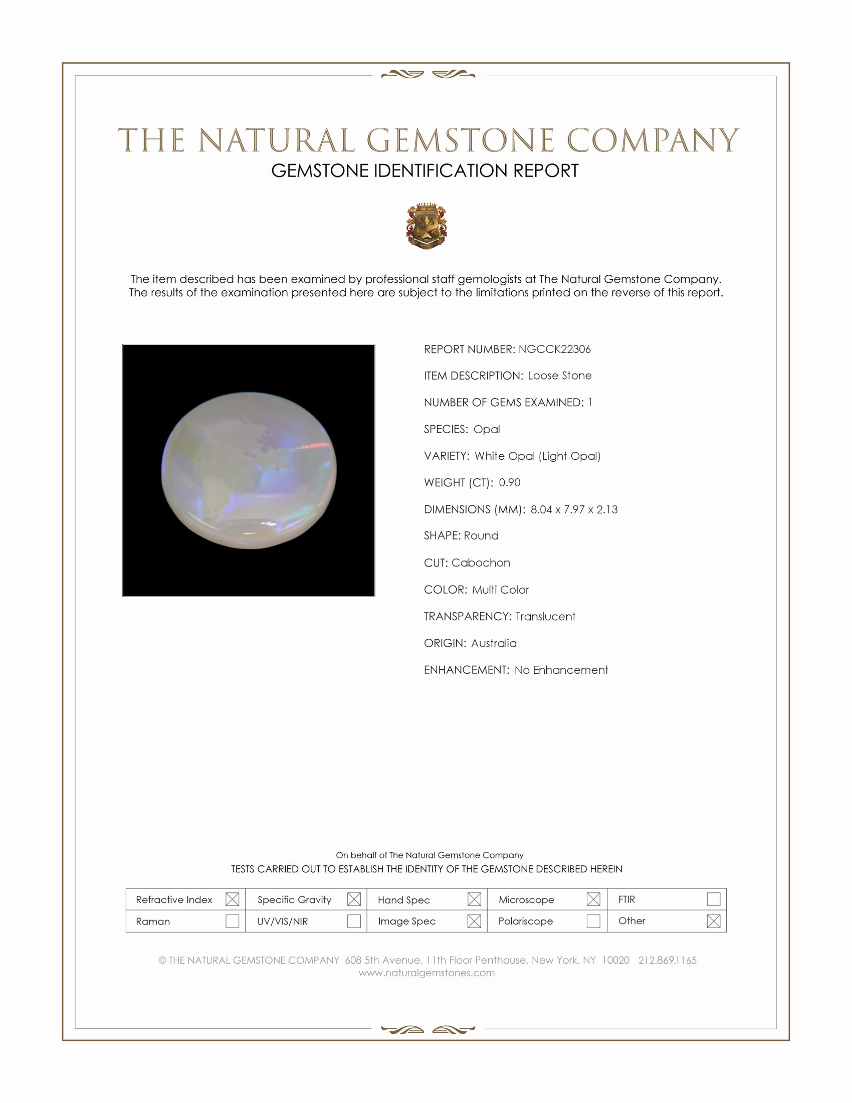 0.90 Ct. Multi Color Cabochon White Opal (Light Opal) from Australia
