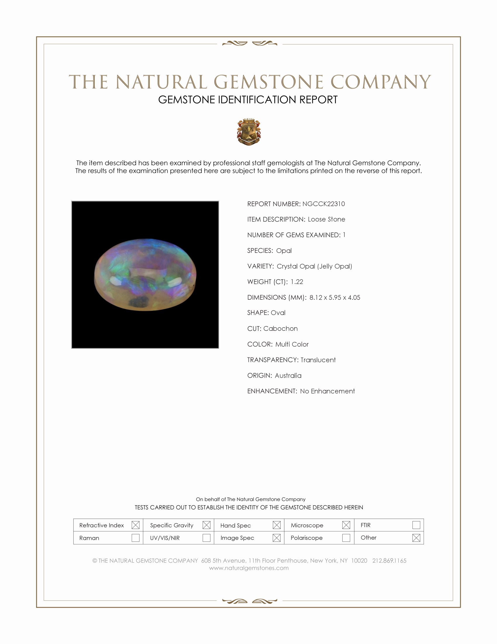 1.22 Ct. Multi Color Cabochon Crystal Opal (Jelly Opal) from Australia