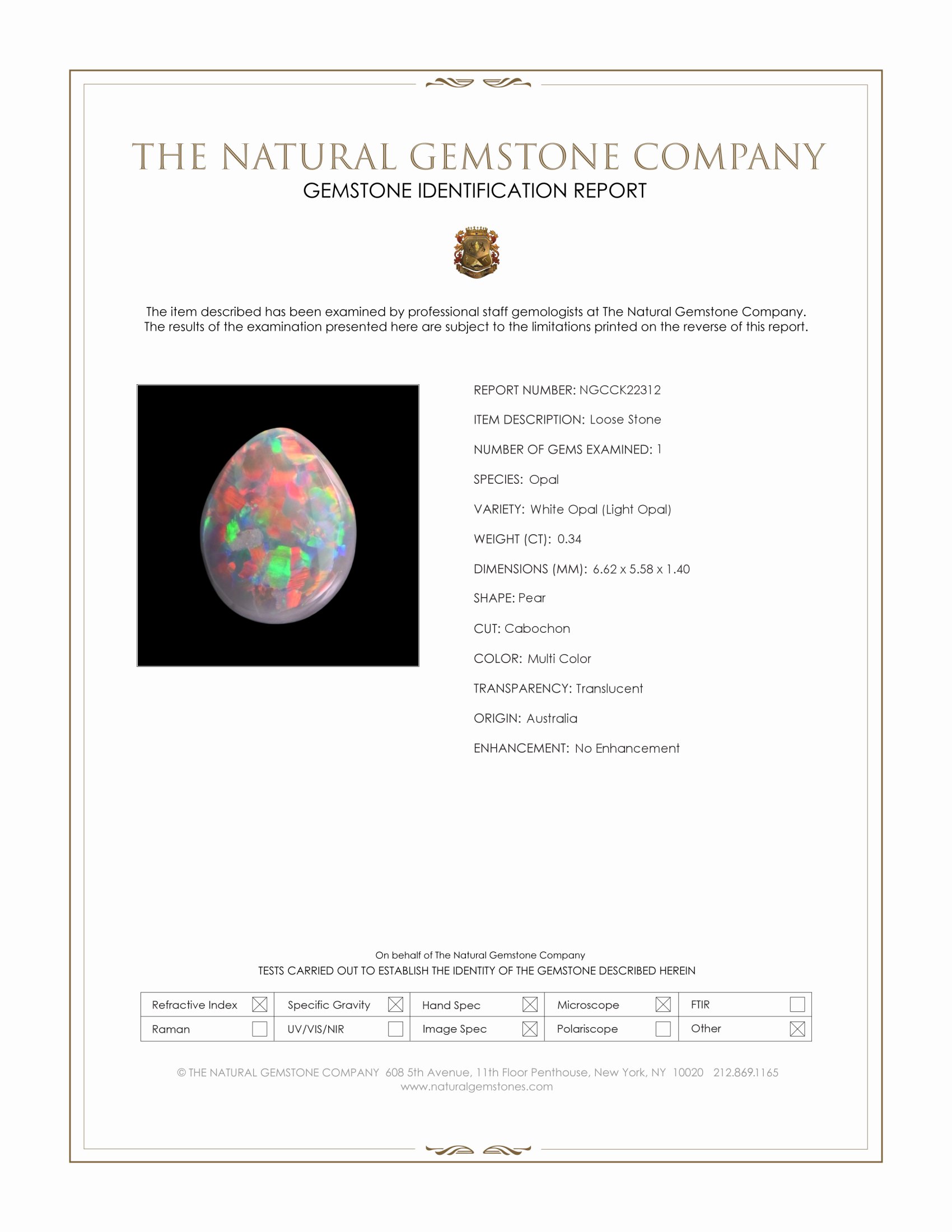 0.34 Ct. Multi Color Cabochon White Opal (Light Opal) from Australia