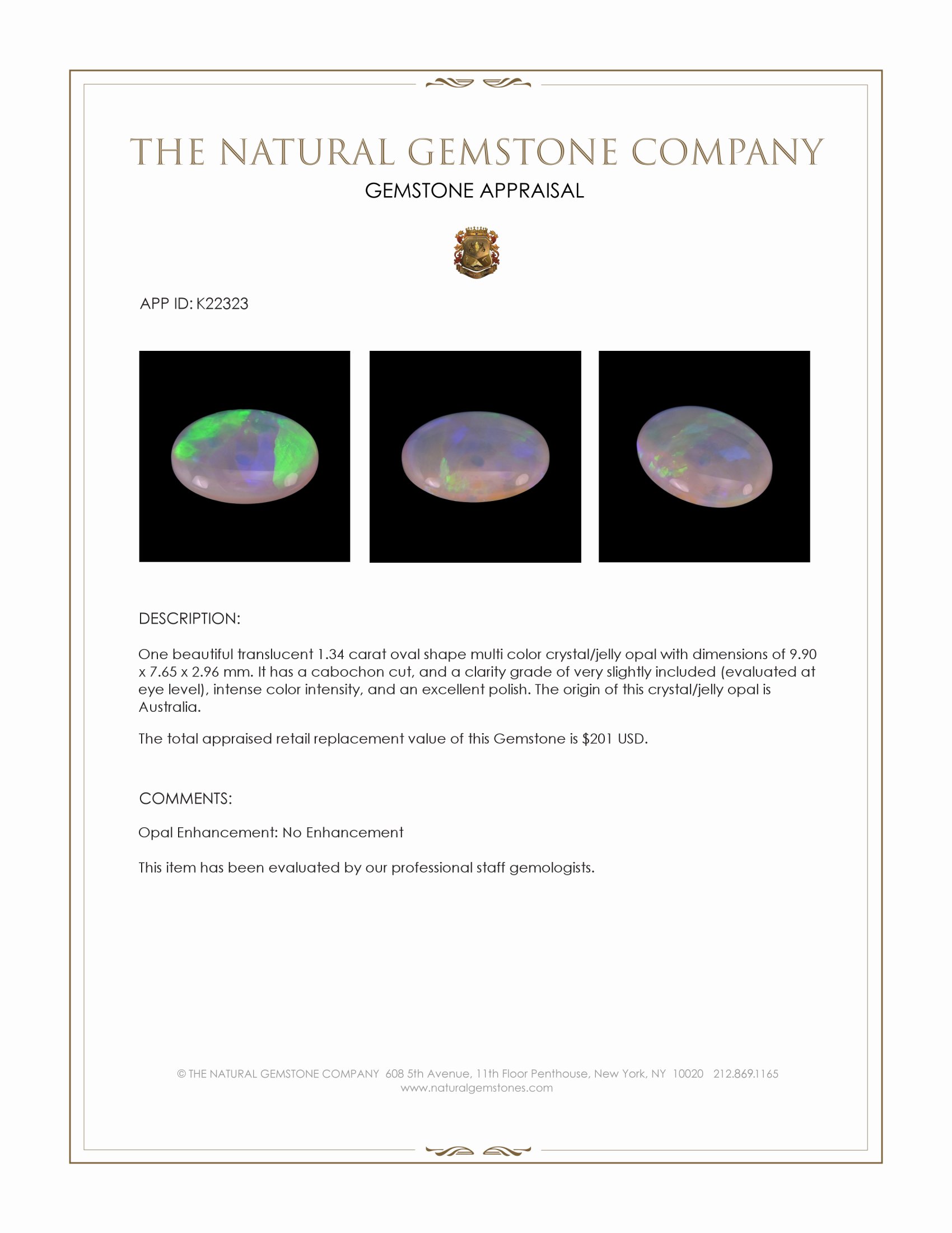 1.34 Ct. Cabochon Crystal/Jelly Opal from Australia