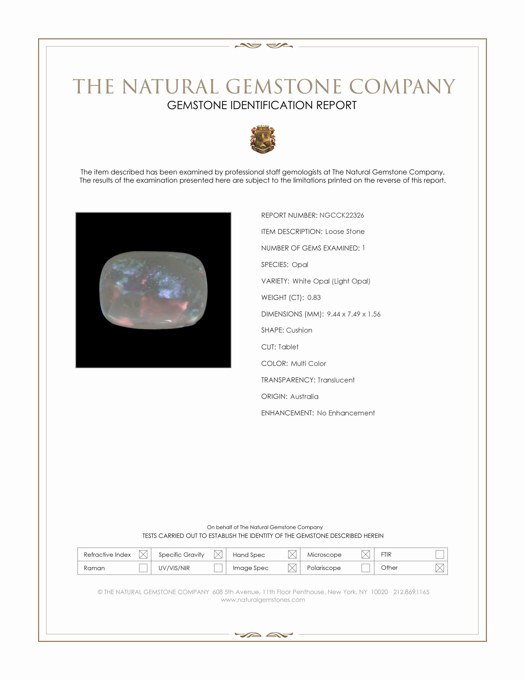 0.83 Ct. Multi Color White Opal (Light Opal) from Australia