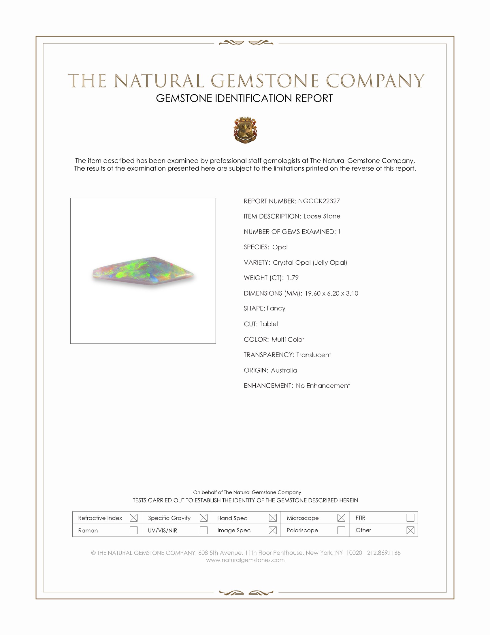 1.79 Ct. Multi Color Crystal Opal (Jelly Opal) from Australia
