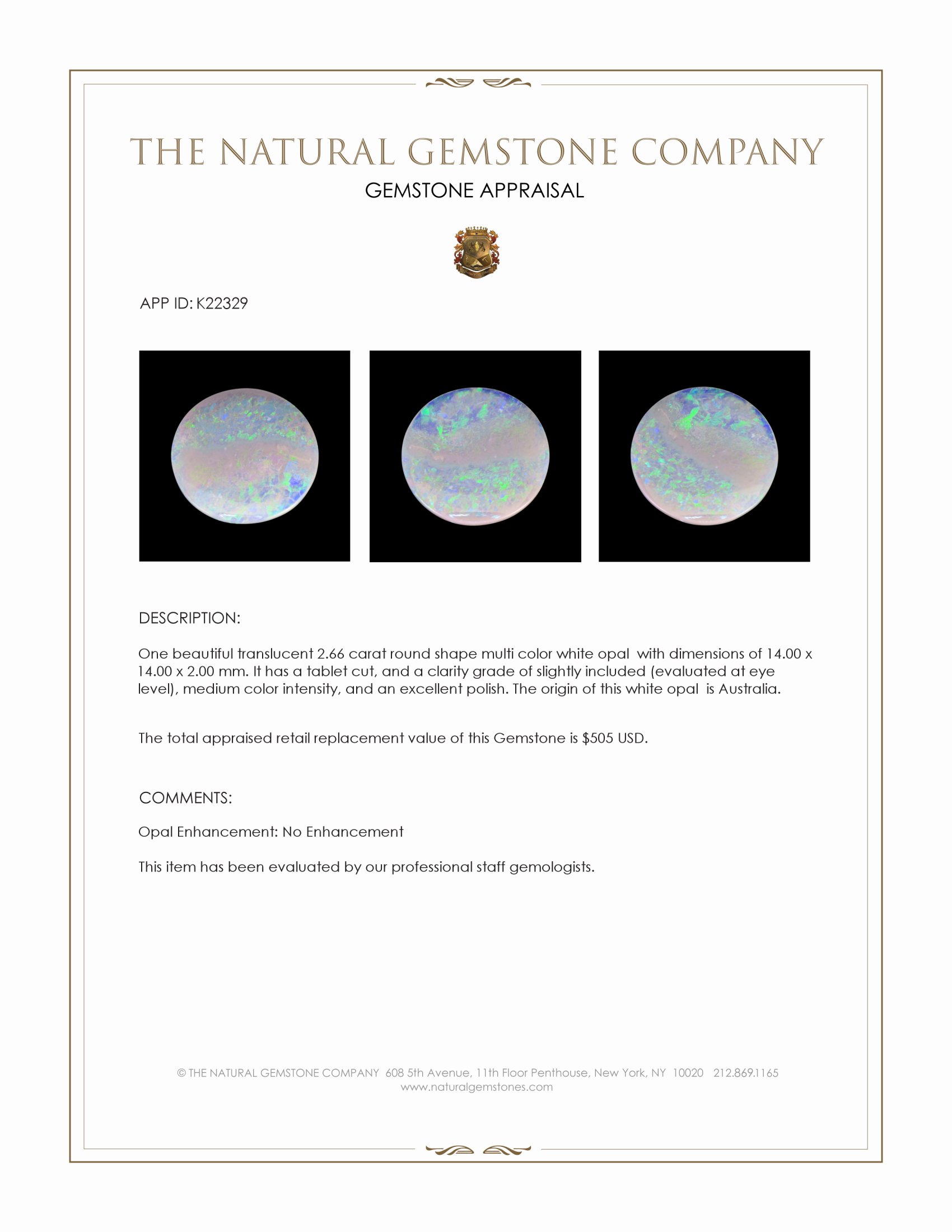 2.66 Ct. Multi Color White Opal (Light Opal) from Australia