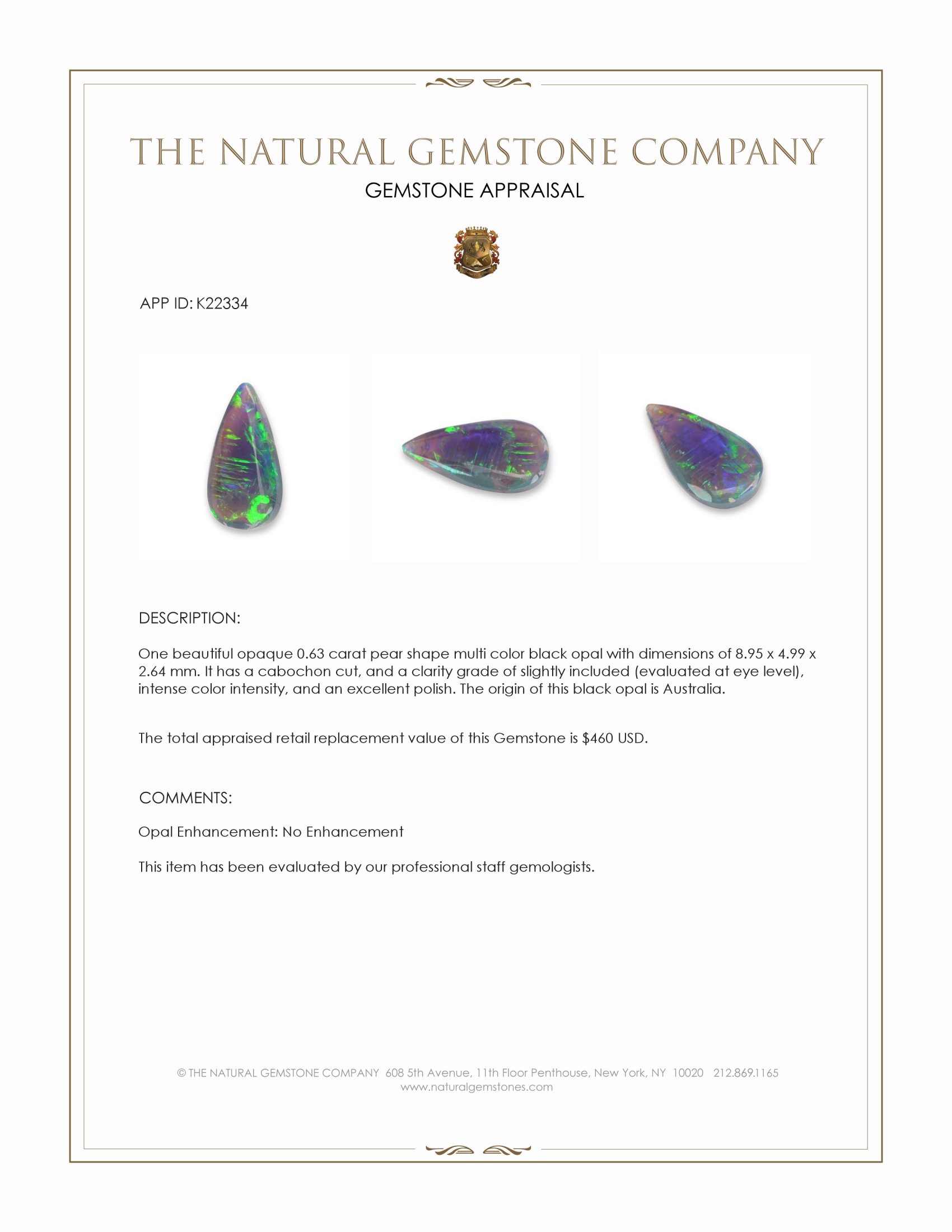 0.63 Ct. Cabochon Black Opal from Australia