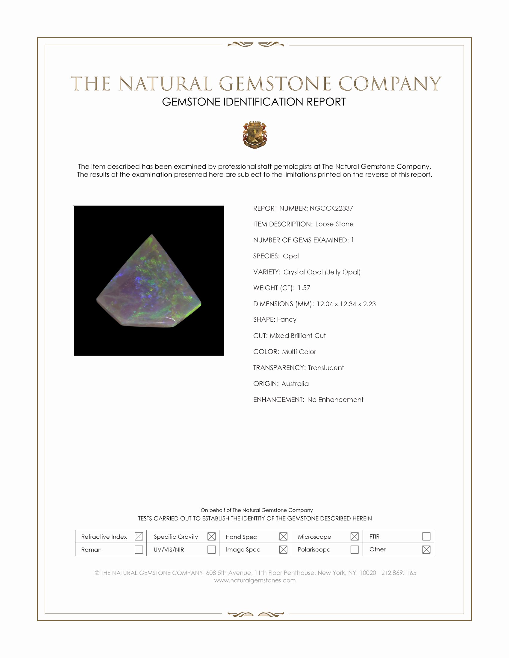 1.57 Ct. Multi Color Crystal Opal (Jelly Opal) from Australia