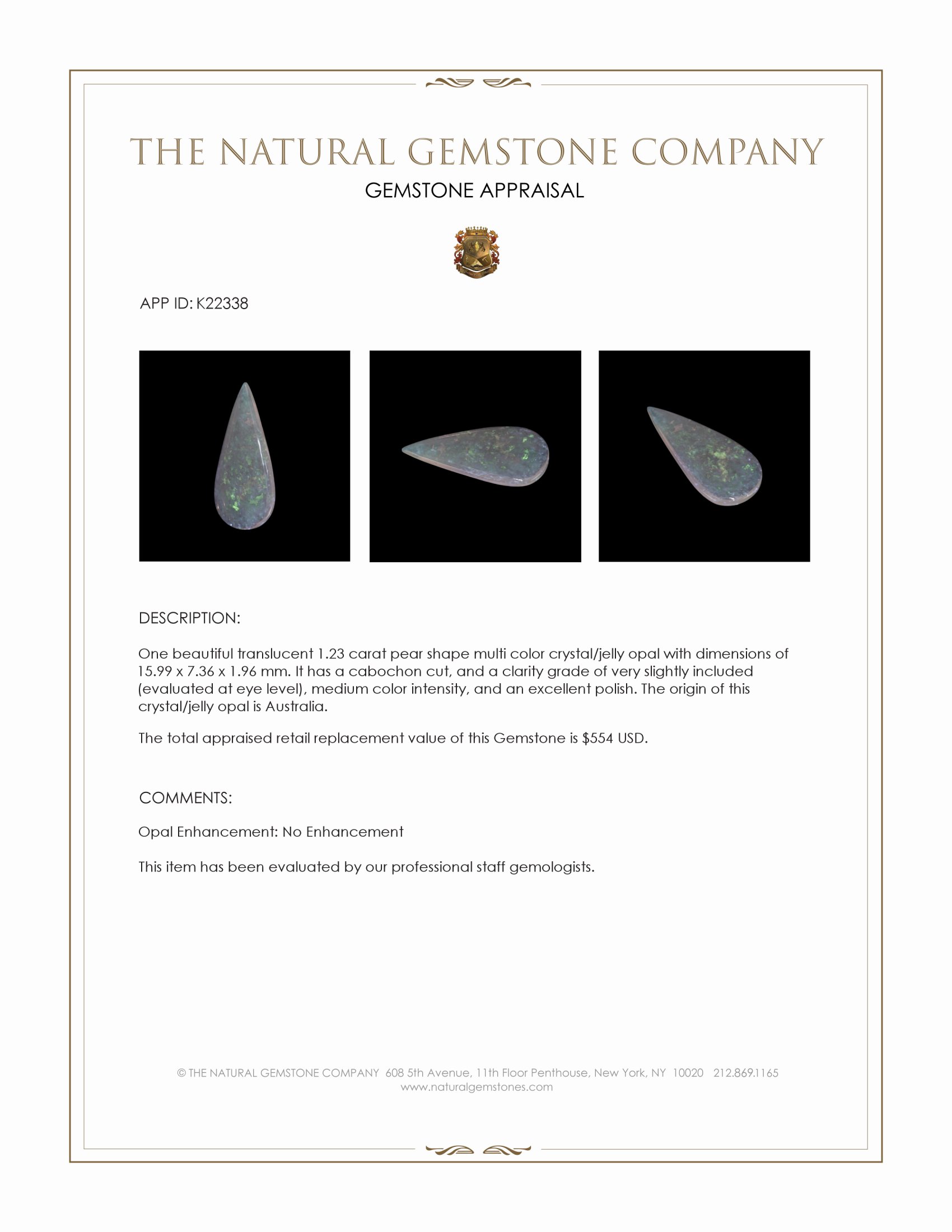 1.23 Ct. Cabochon Crystal/Jelly Opal from Australia