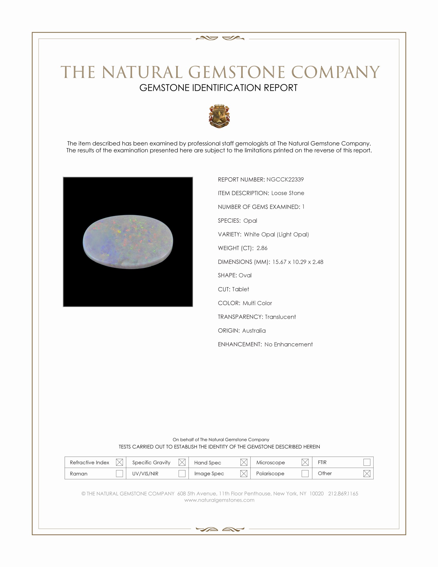 2.86 Ct. Multi Color White Opal (Light Opal) from Australia