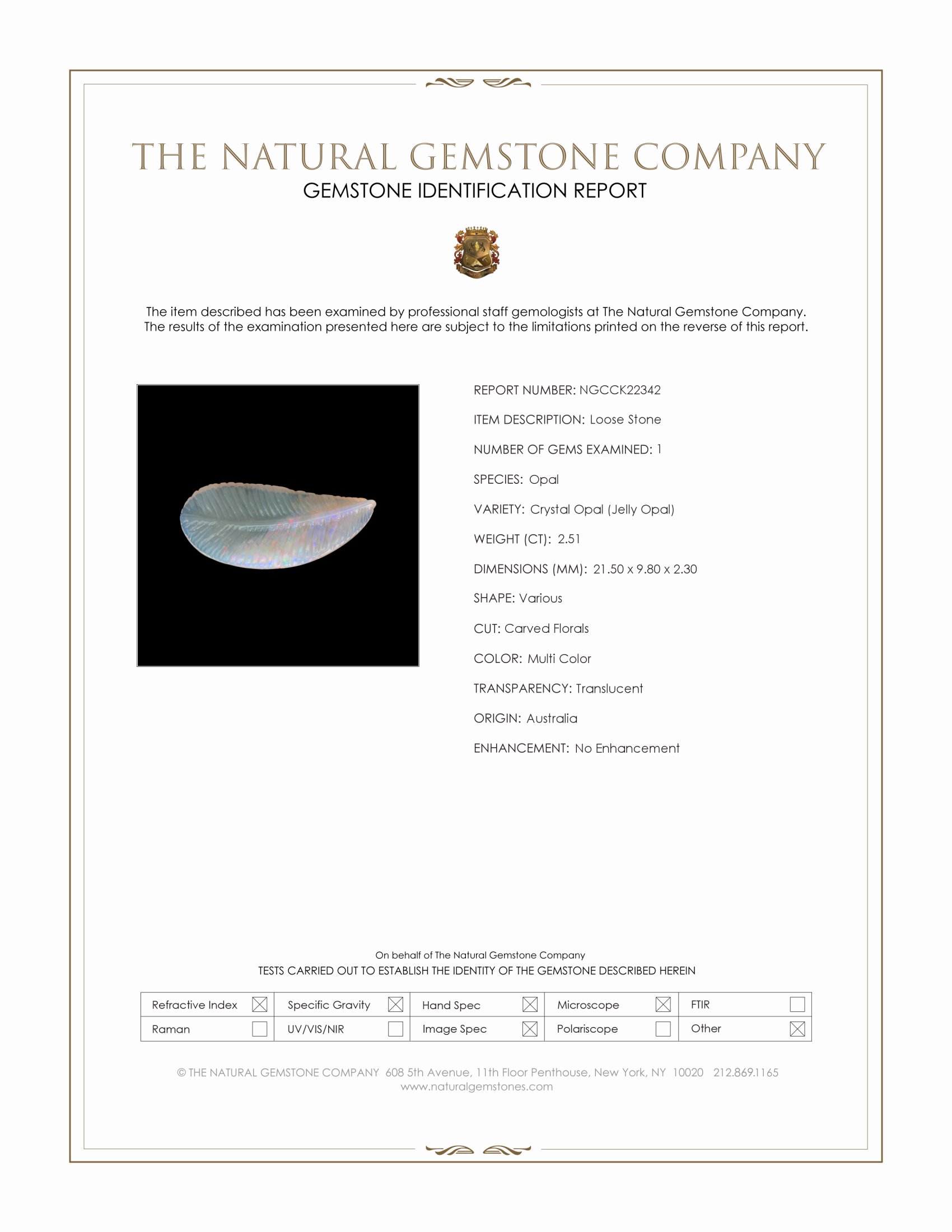 2.51 Ct. Multi Color Crystal Opal (Jelly Opal) from Australia