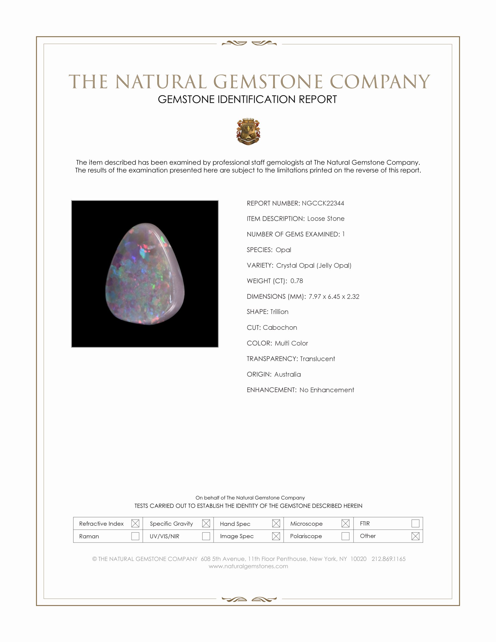 0.78 Ct. Multi Color Cabochon Crystal Opal (Jelly Opal) from Australia