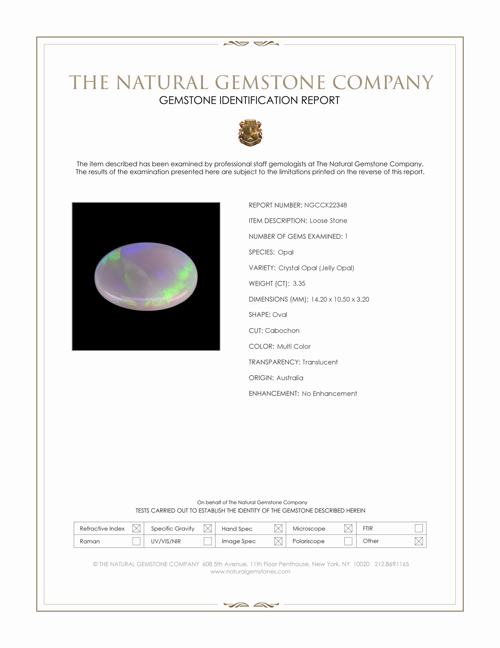 3.35 Ct. Multi Color Cabochon Crystal Opal (Jelly Opal) from Australia