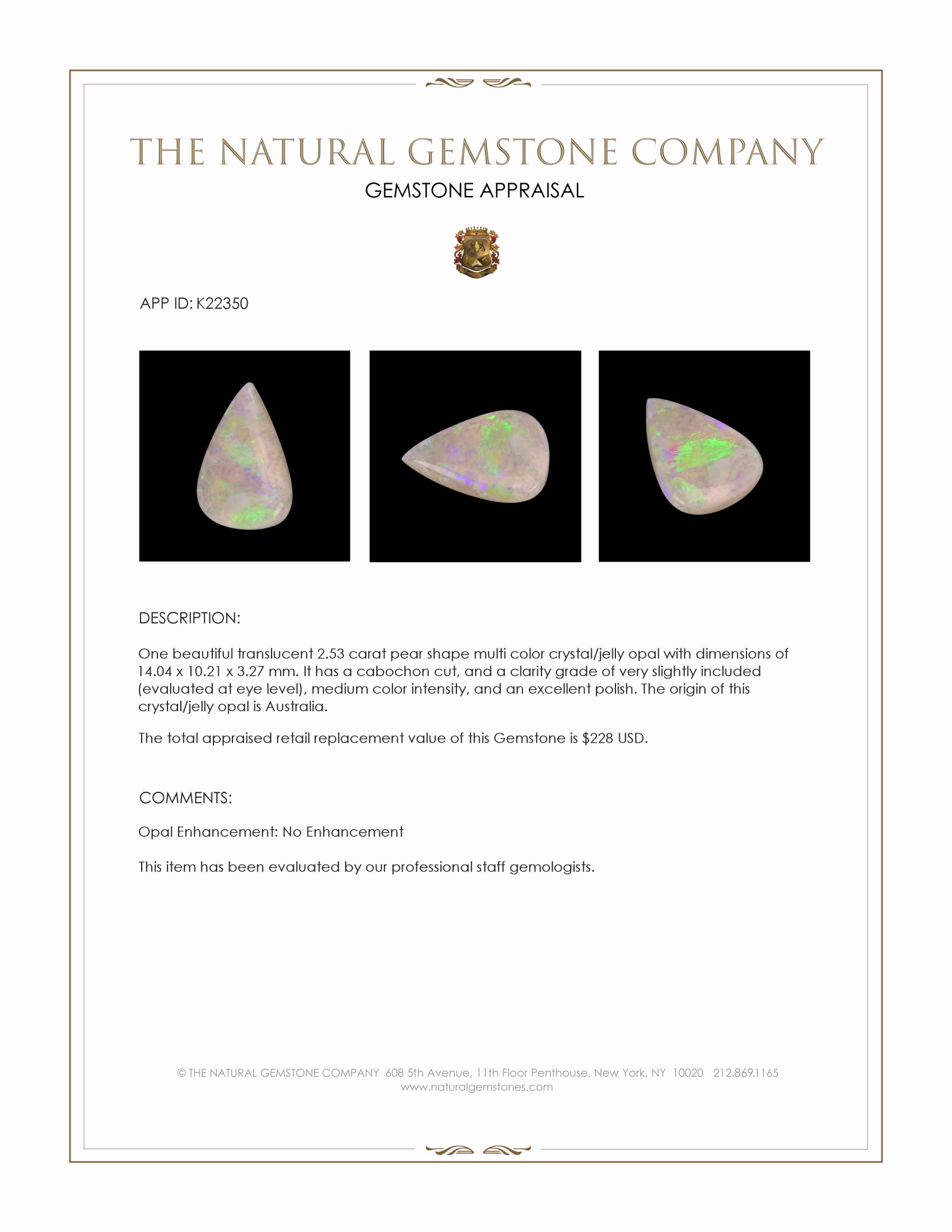 2.53 Ct. Cabochon Crystal/Jelly Opal from Australia