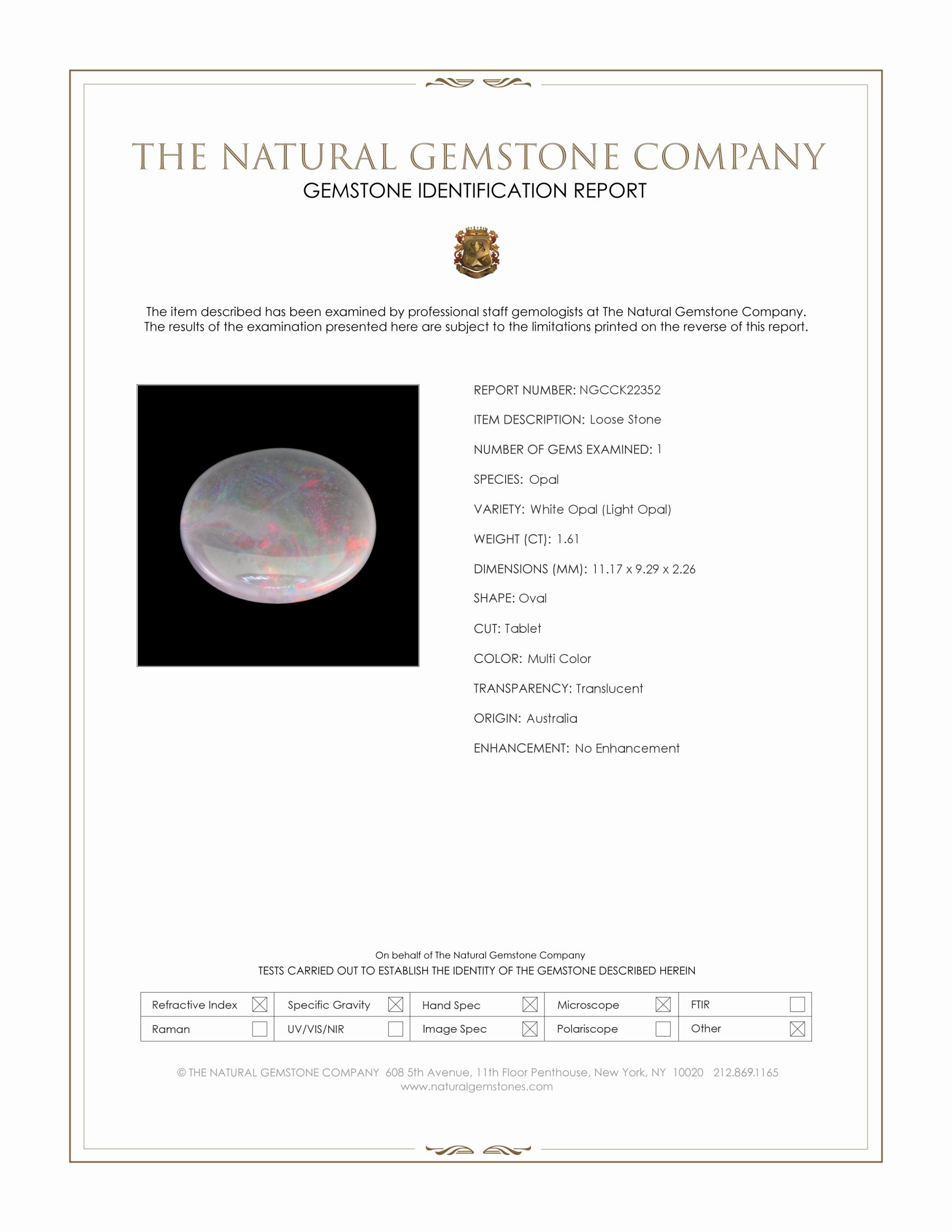 1.61 Ct. Multi Color White Opal (Light Opal) from Australia