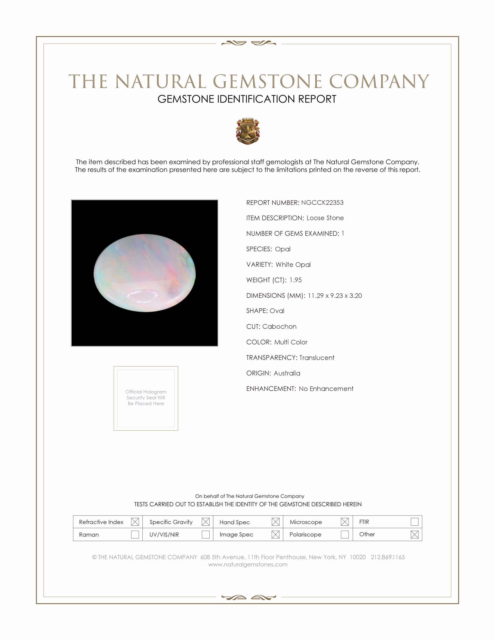 1.95 Ct. Multi Color Cabochon White Opal from Australia