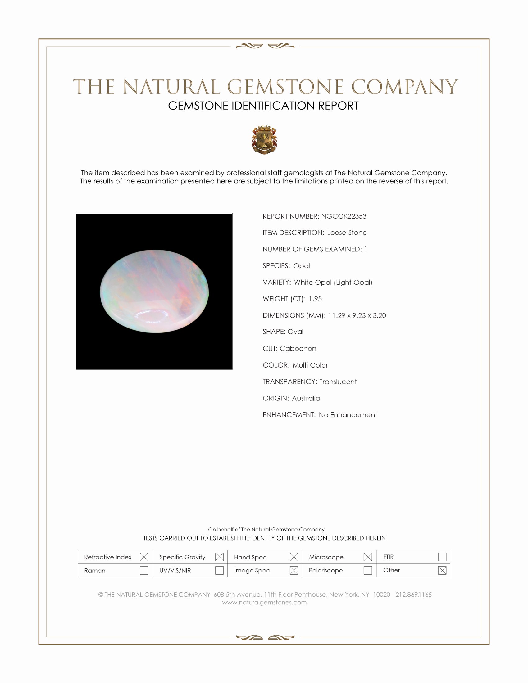 1.95 Ct. Multi Color Cabochon White Opal (Light Opal) from Australia