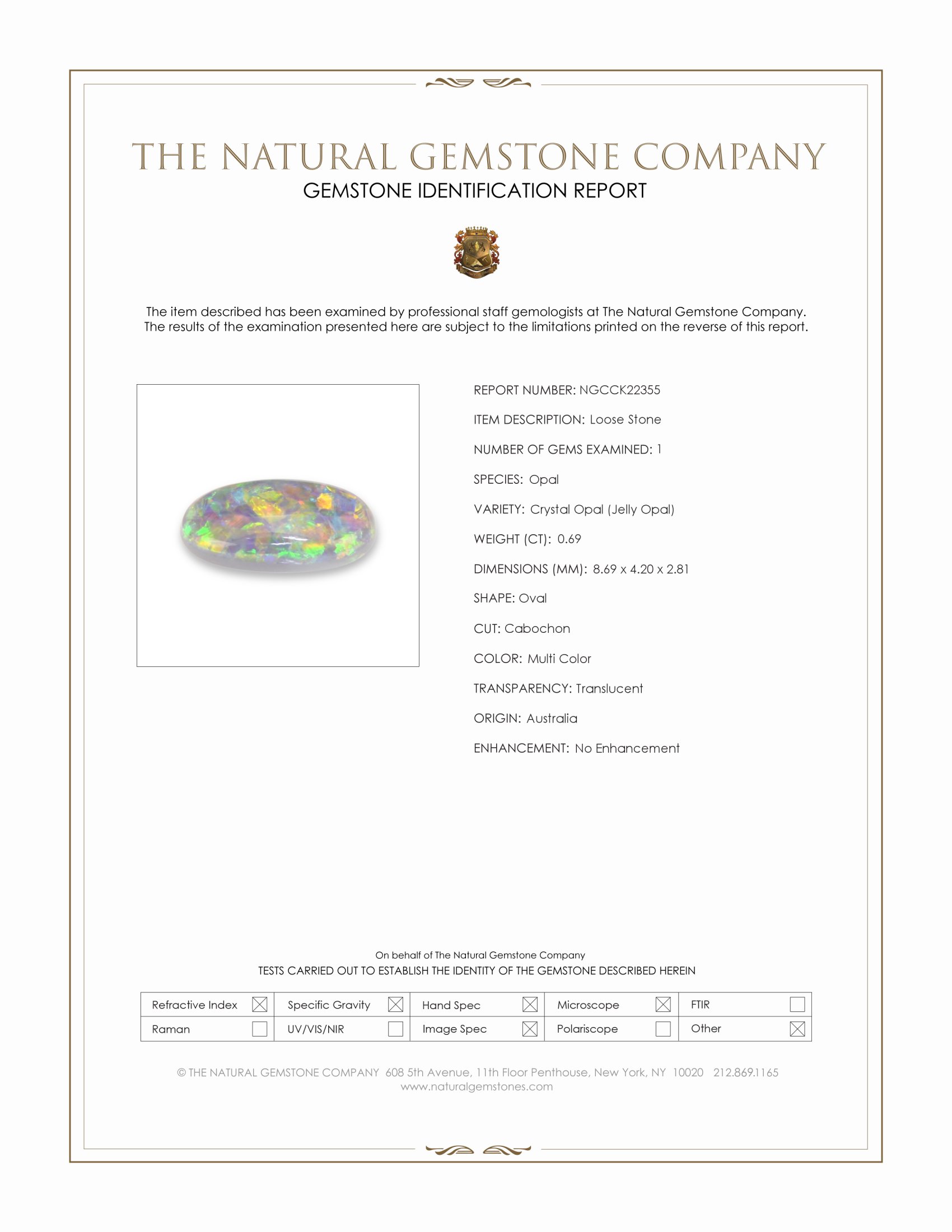 0.69 Ct. Multi Color Cabochon Crystal Opal (Jelly Opal) from Australia