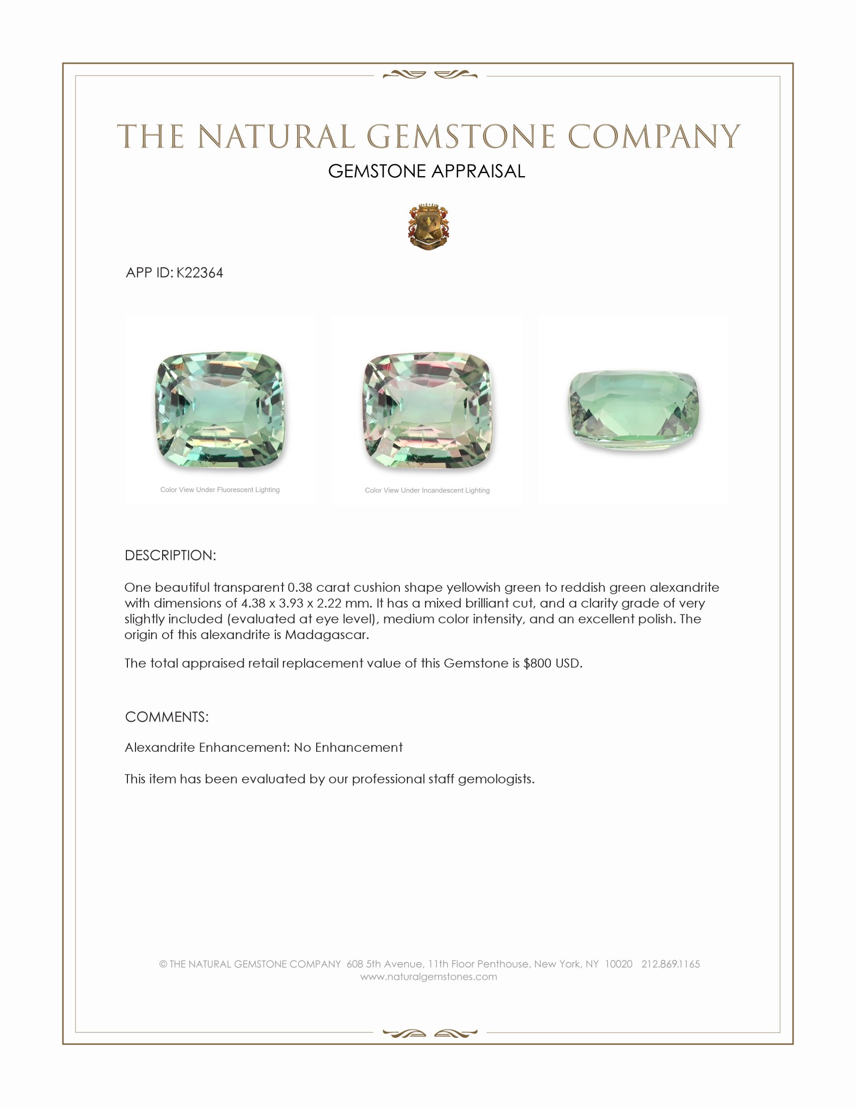 0.38 Ct. Alexandrite from Madagascar