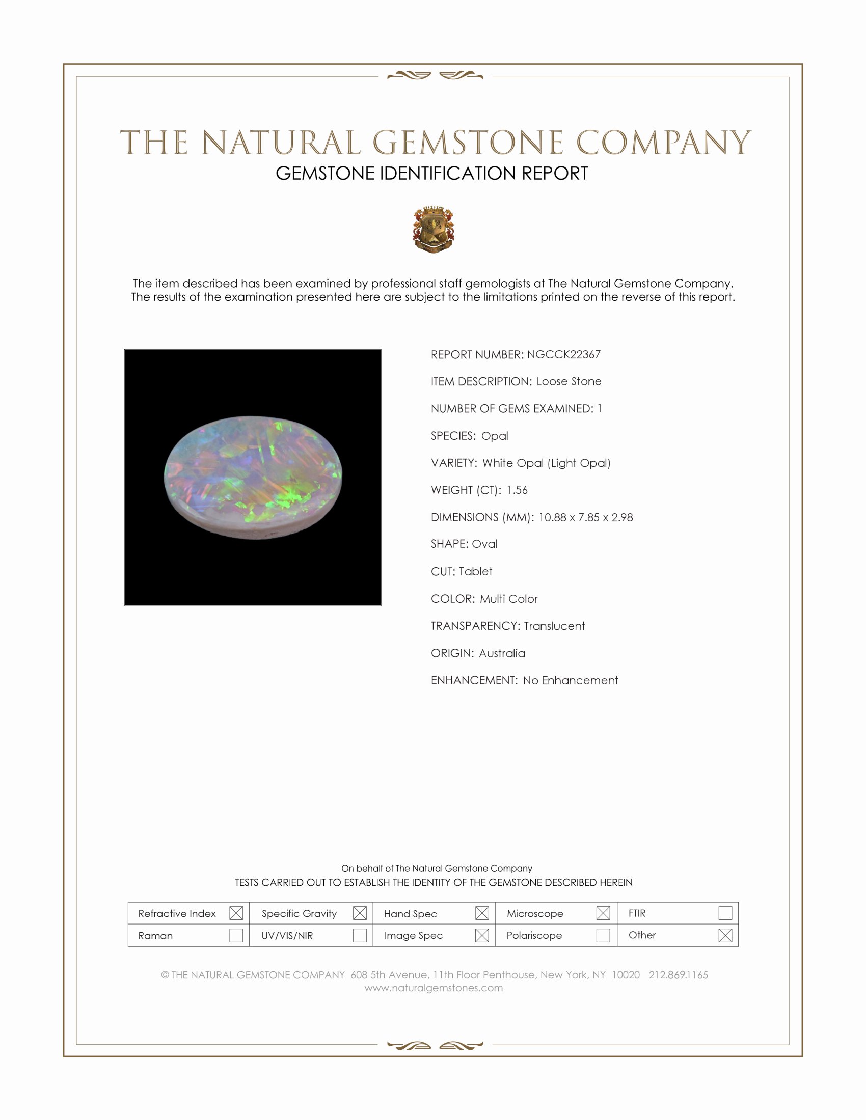 1.56 Ct. Multi Color White Opal (Light Opal) from Australia