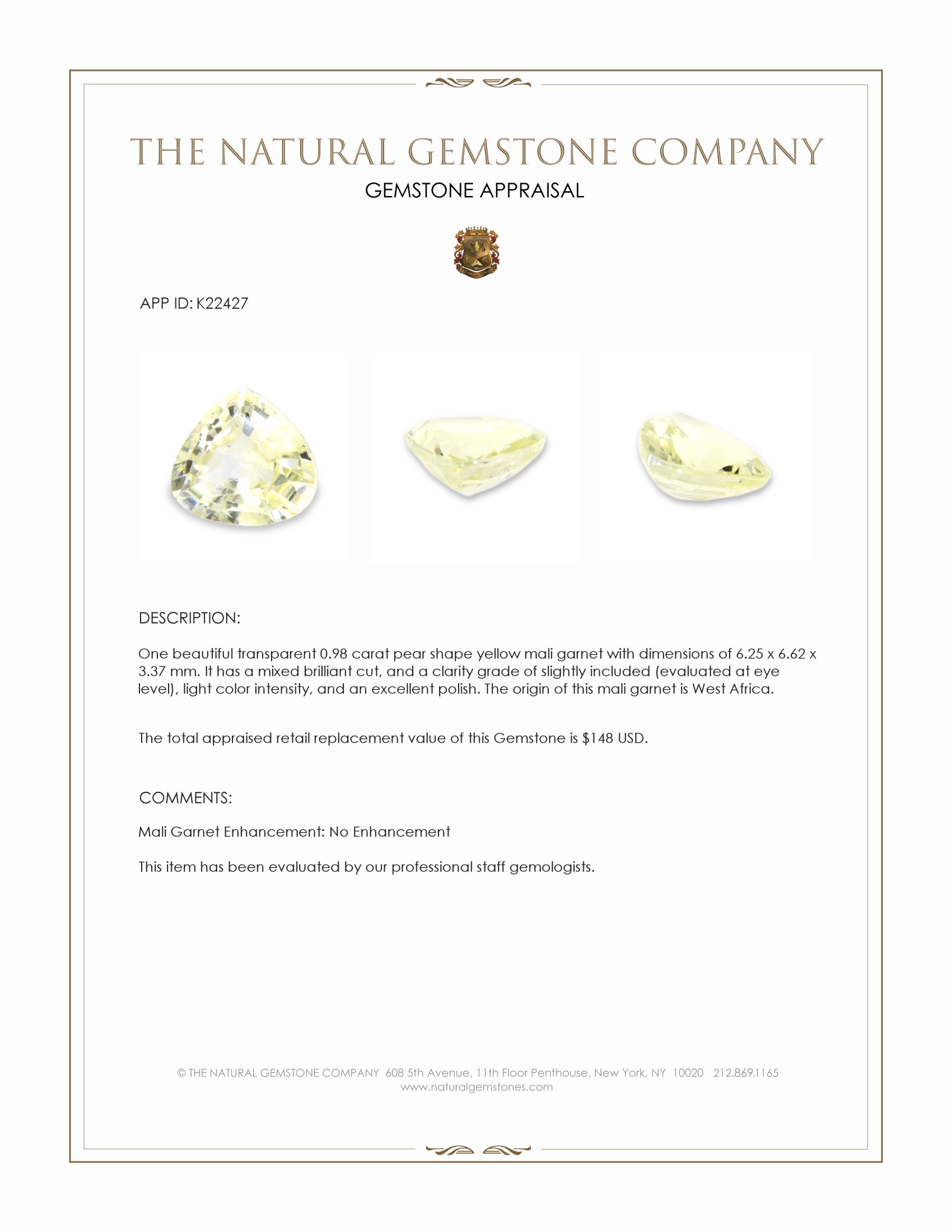 0.98 Ct. Mali Garnet from West Africa