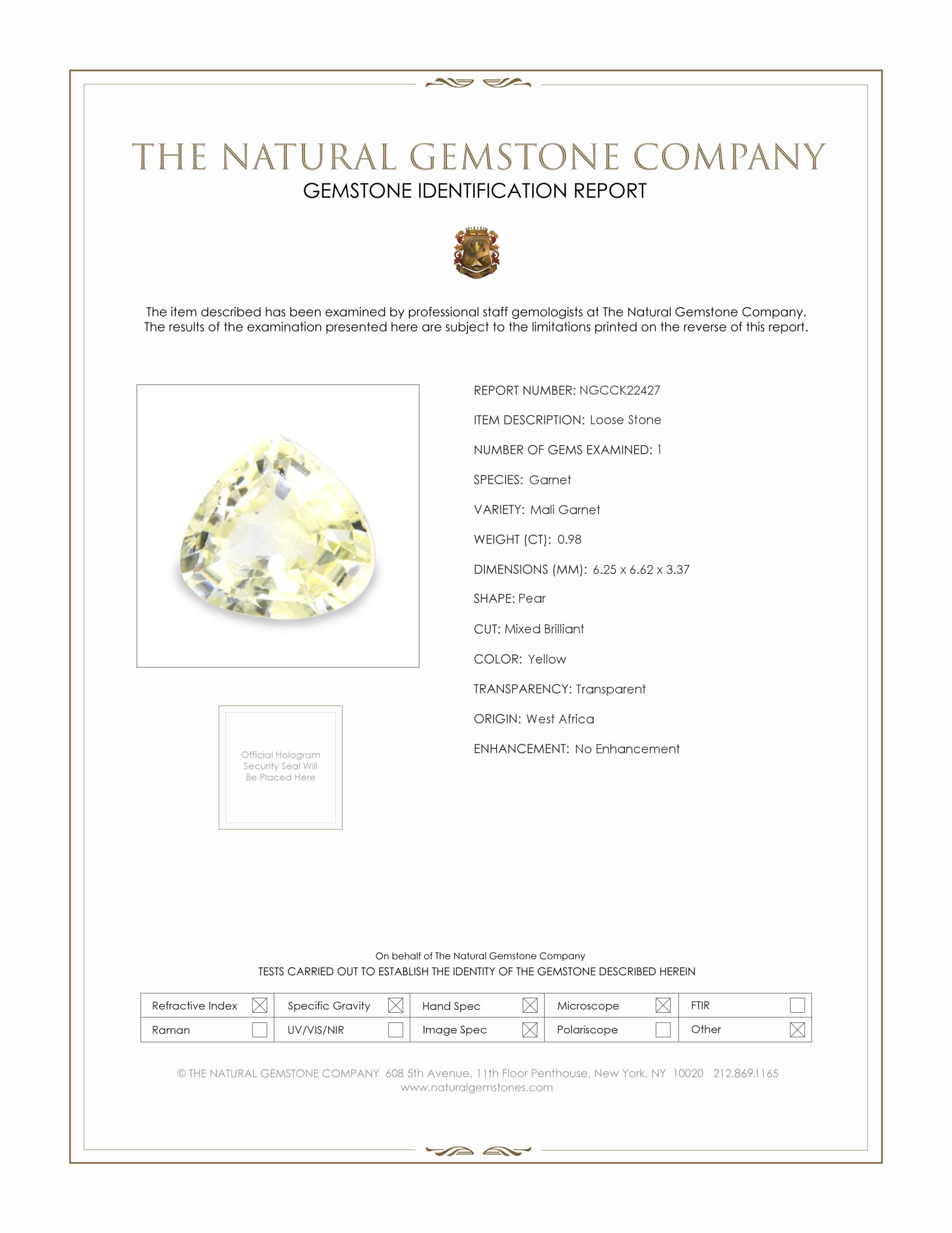 0.98 Ct. Mali Garnet from West Africa