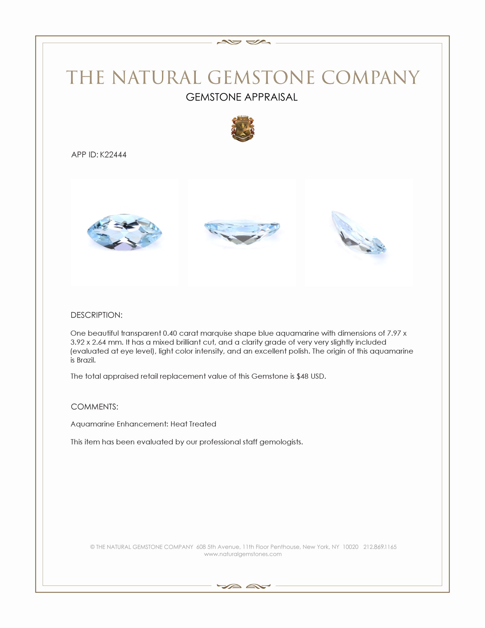 0.40 Ct. Aquamarine from Brazil