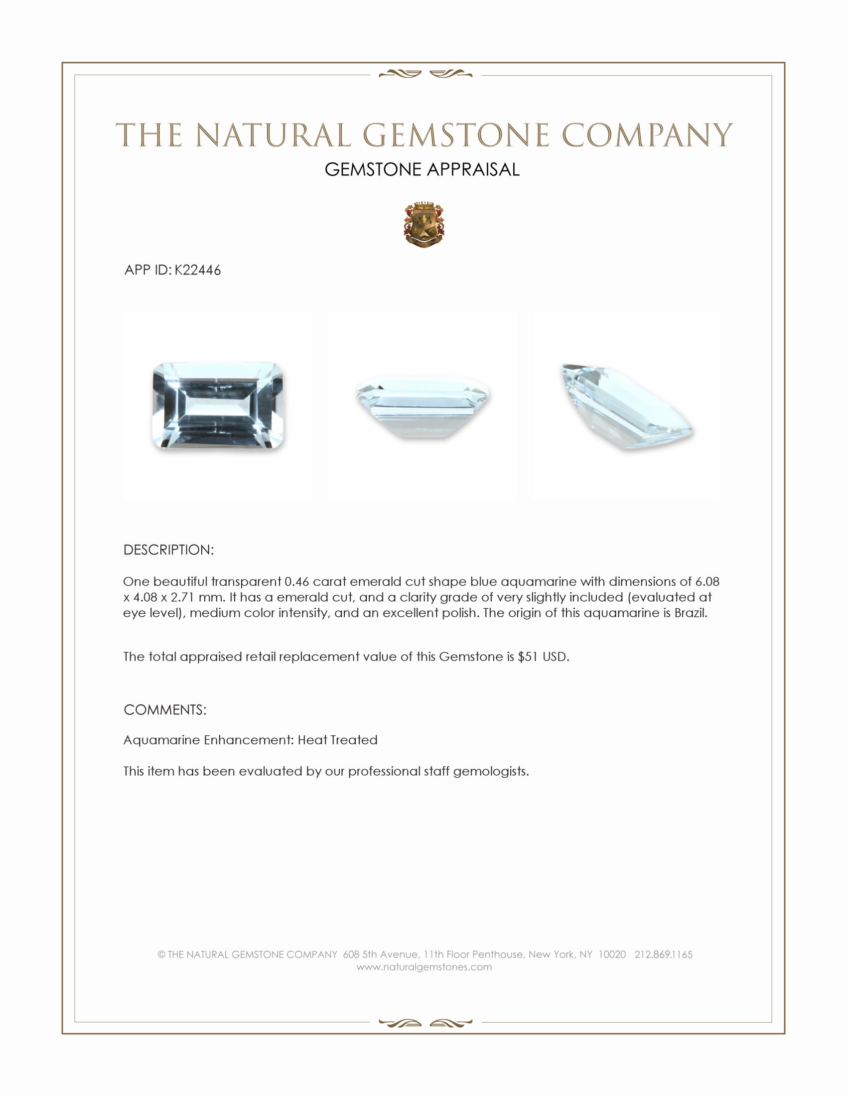 0.46 Ct. Aquamarine from Brazil