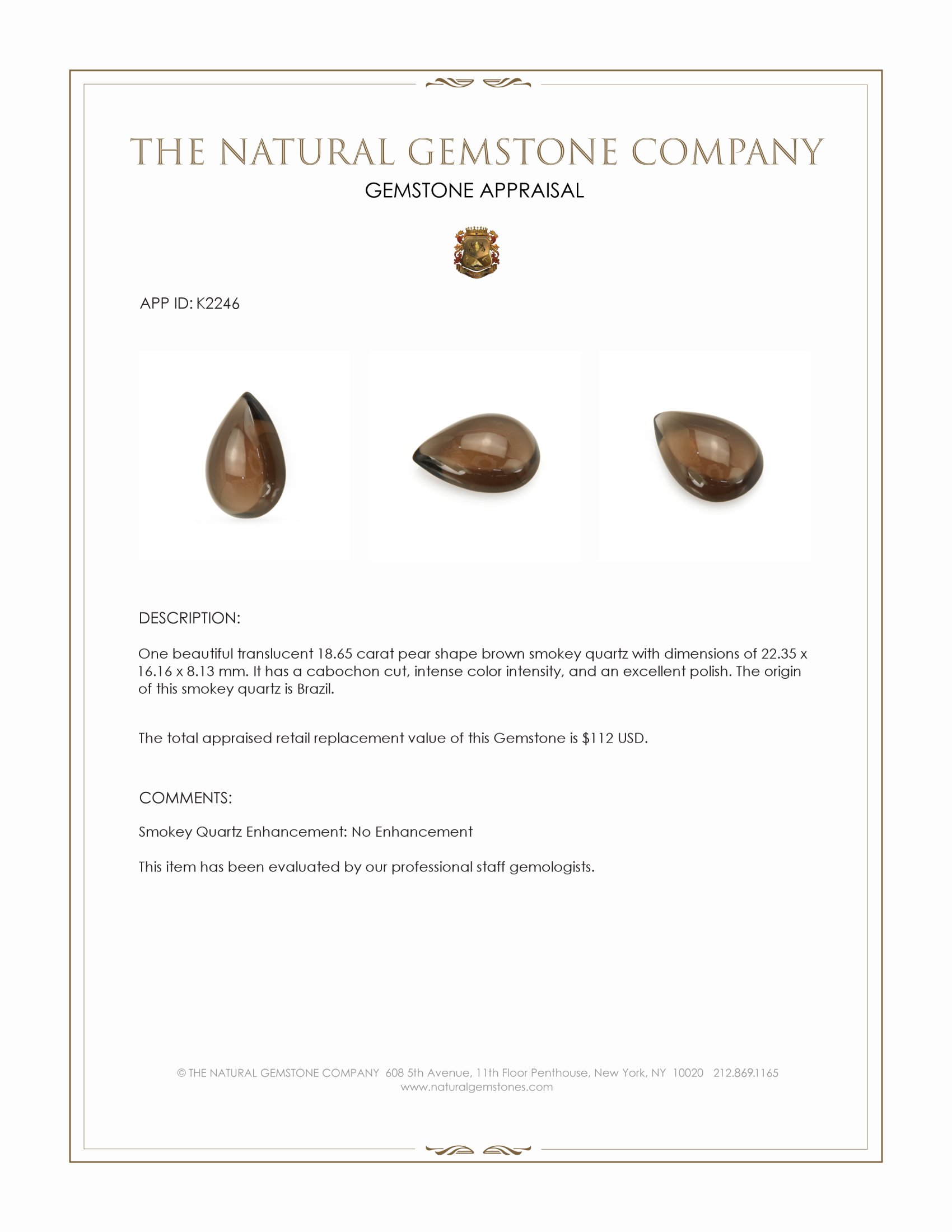 18.65 Ct. Cabochon Smokey Quartz from Brazil