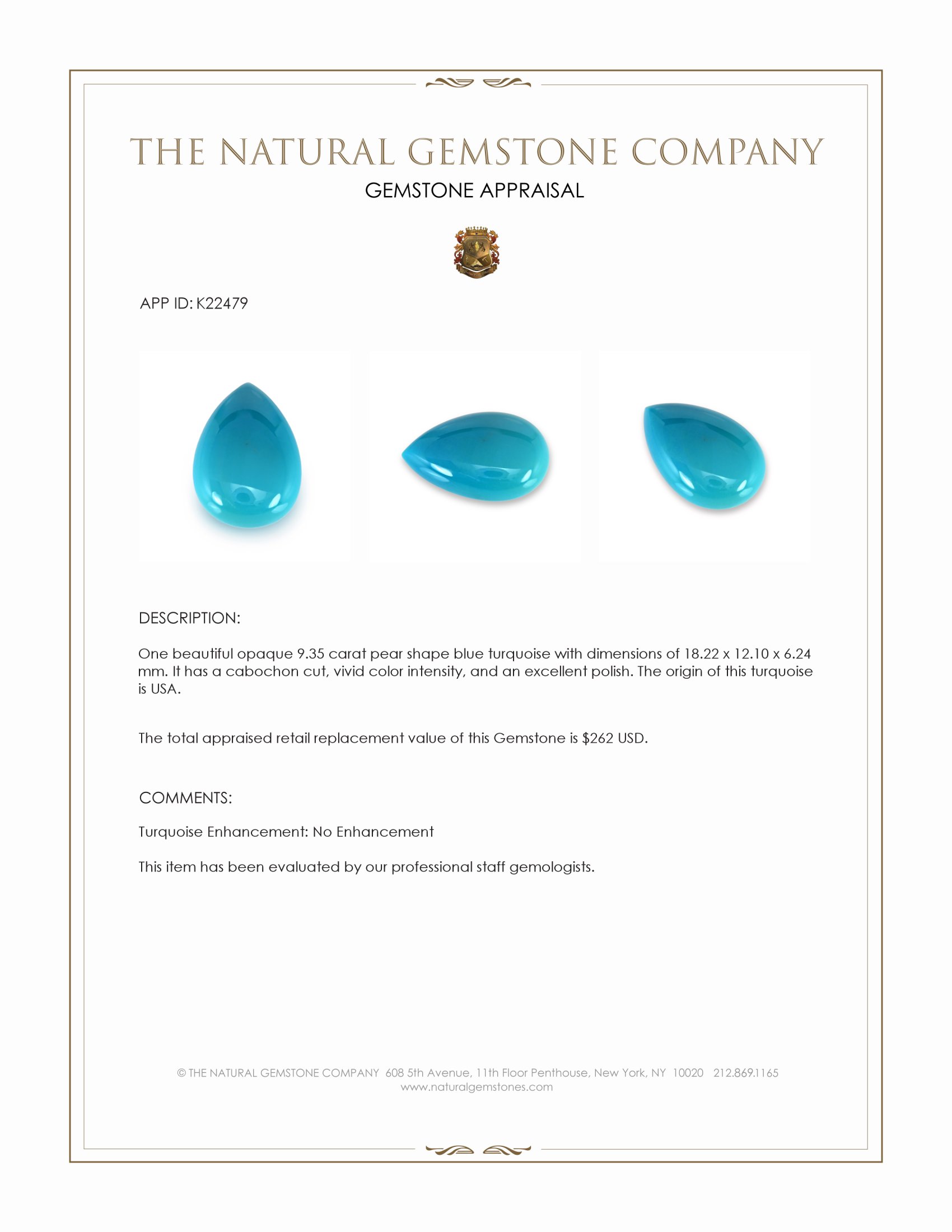 9.35 Ct. Cabochon Turquoise from USA