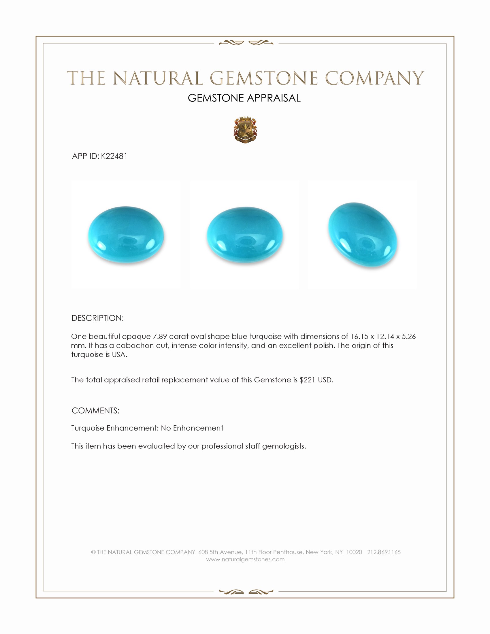 7.89 Ct. Cabochon Turquoise from USA