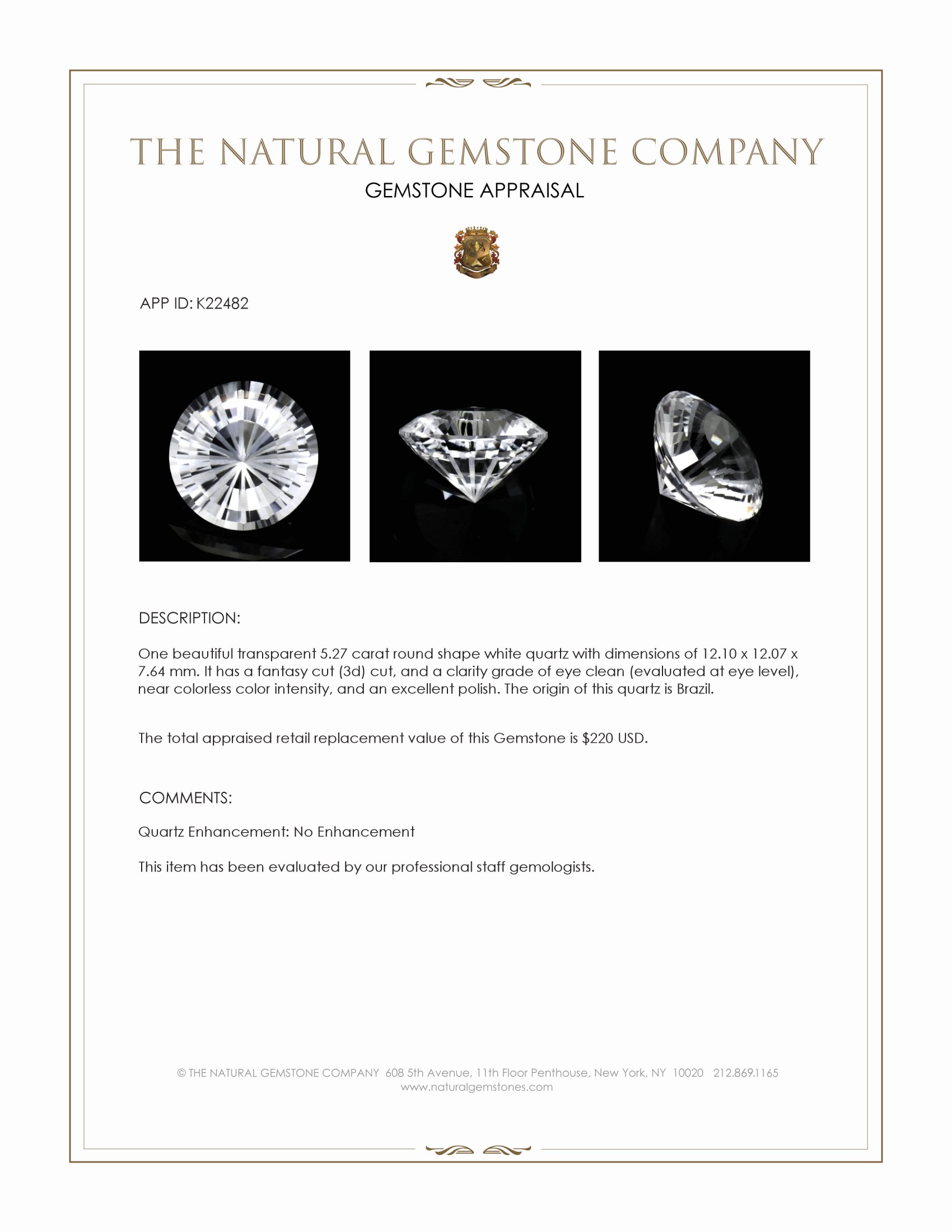 5.27 Ct. White Quartz from Brazil
