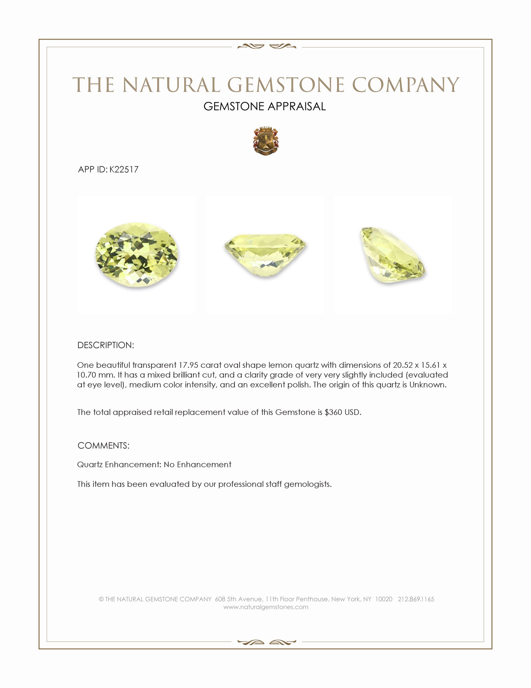 17.95 Ct. Lemon Quartz