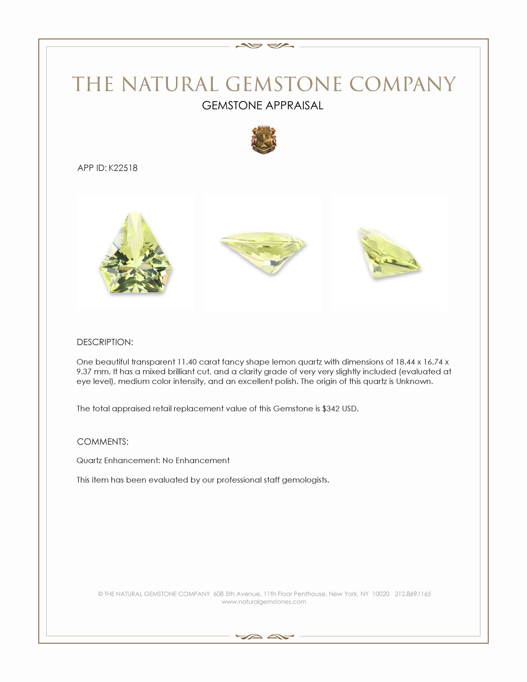 11.40 Ct. Lemon Quartz